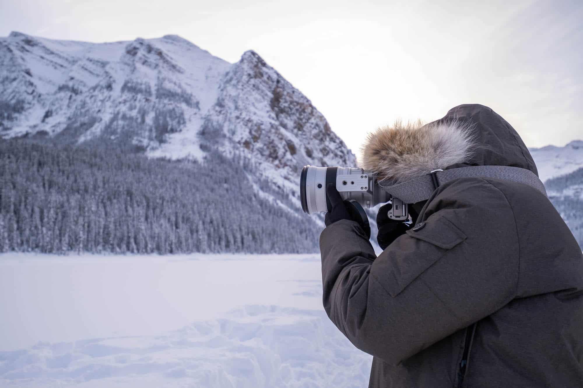 cameron taking photos at lake louise