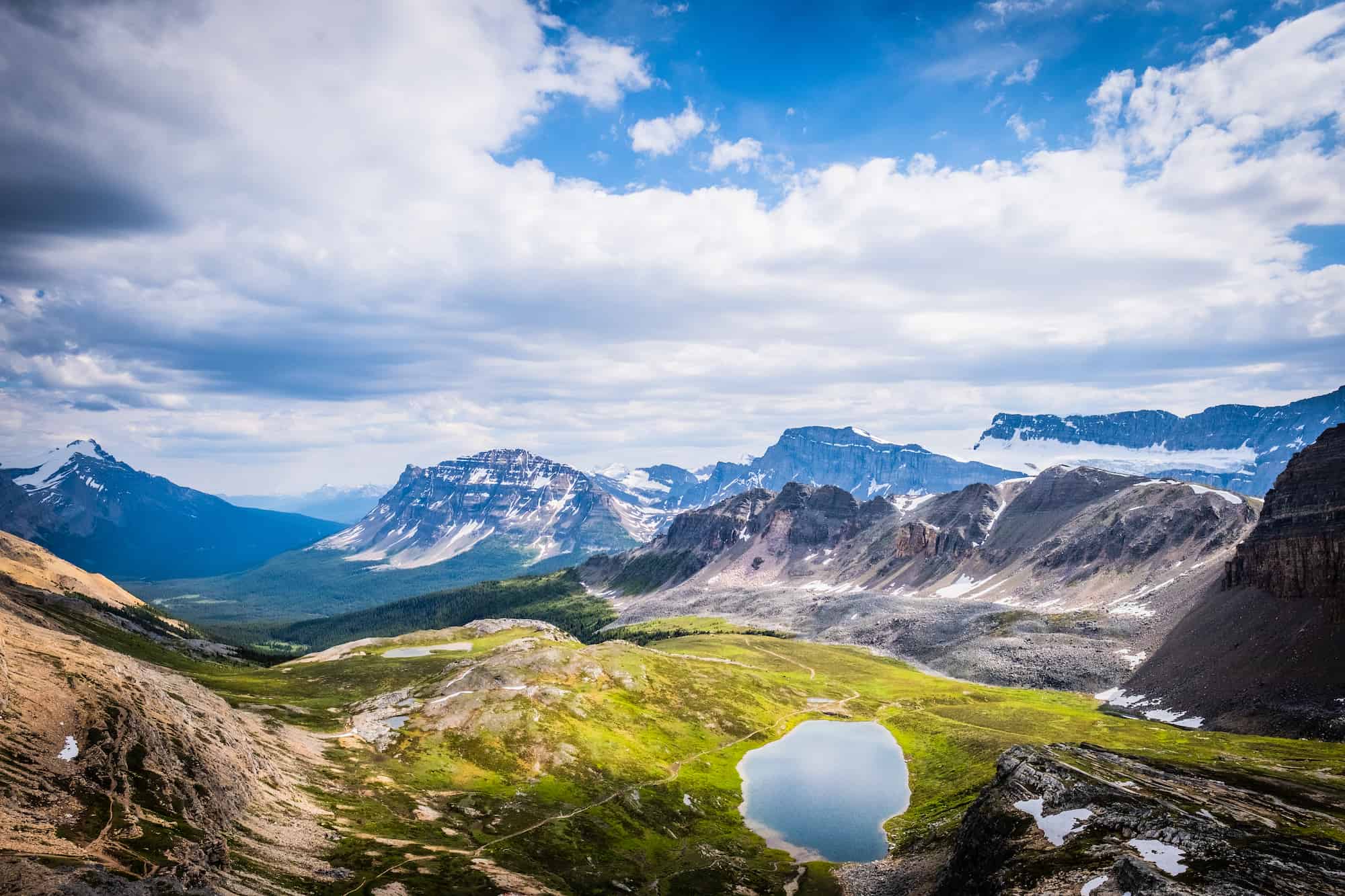 Helen Lake and the Bow Valley from the Dolomite Pass