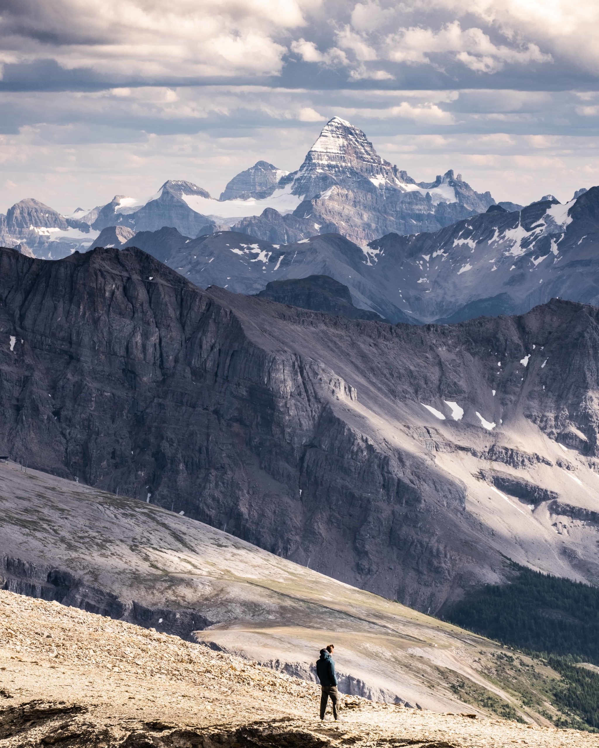 Cameron on the Mount Bourgeau looking at Assiniboine