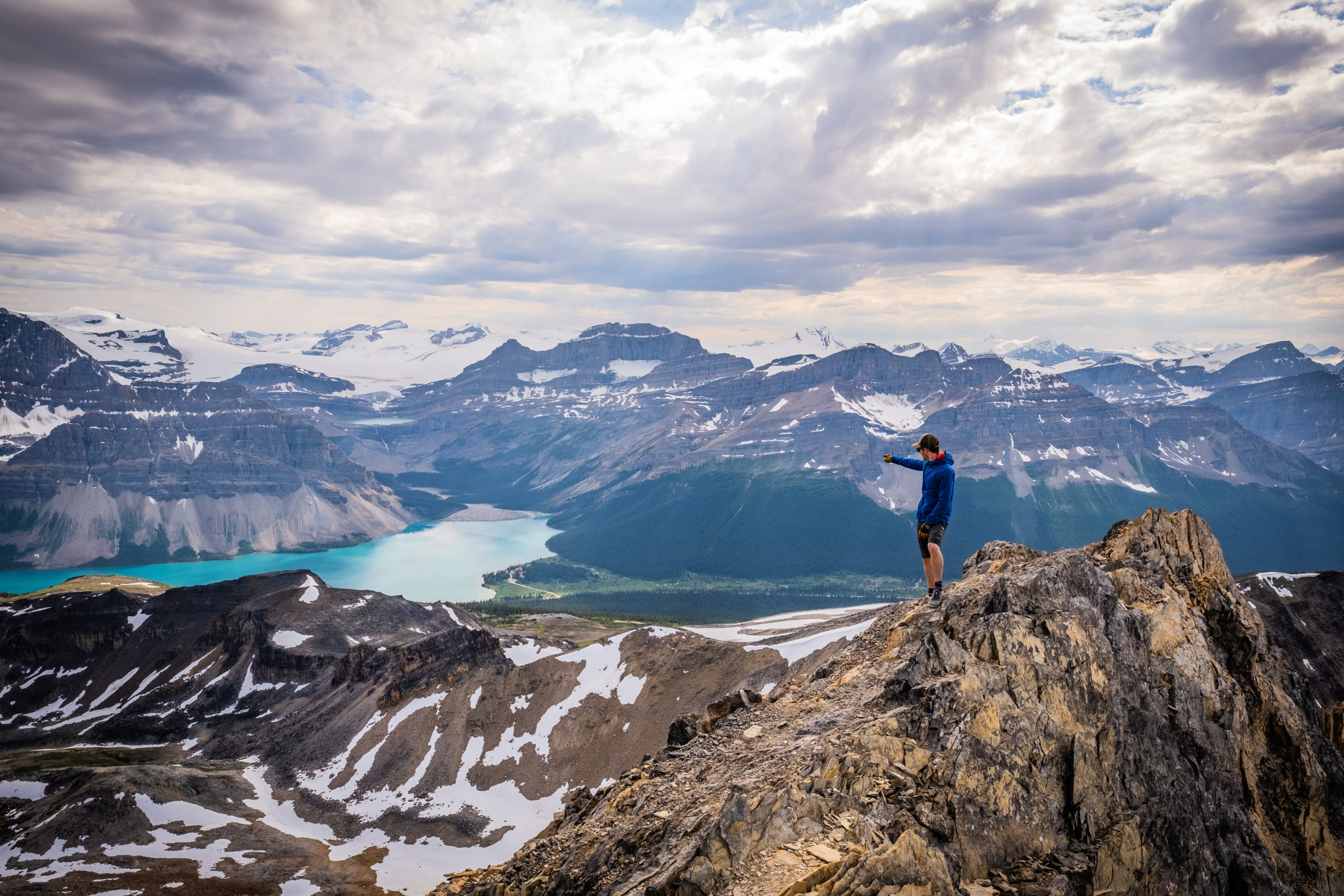 Overlooking Bow Lake from the Cirque Peak Summit