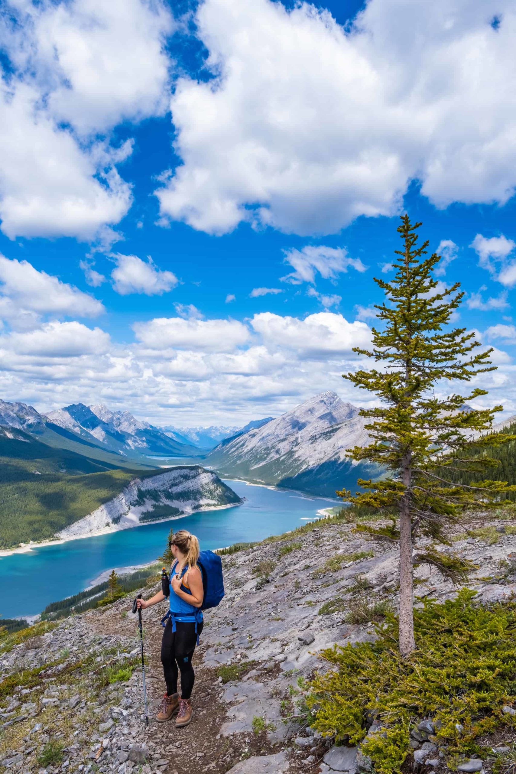 Natasha Climbs Up Read's Tower With Views Of Spray Lake Behind