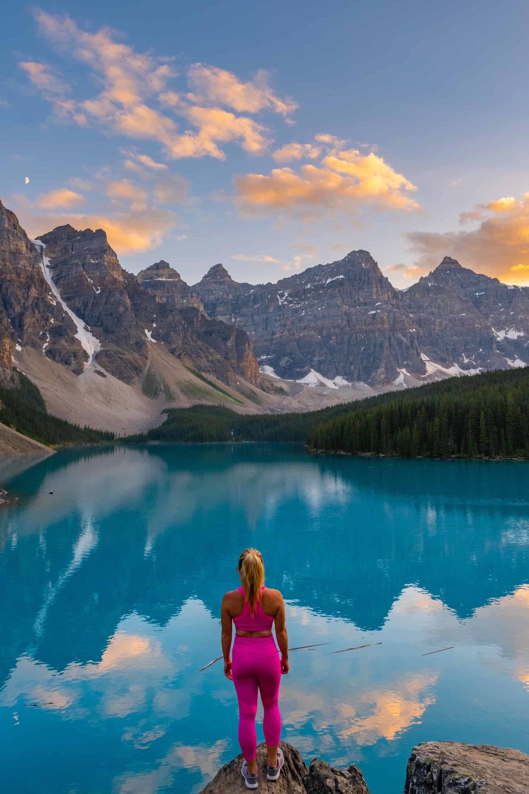 natasha at sunset at moraine lake in august