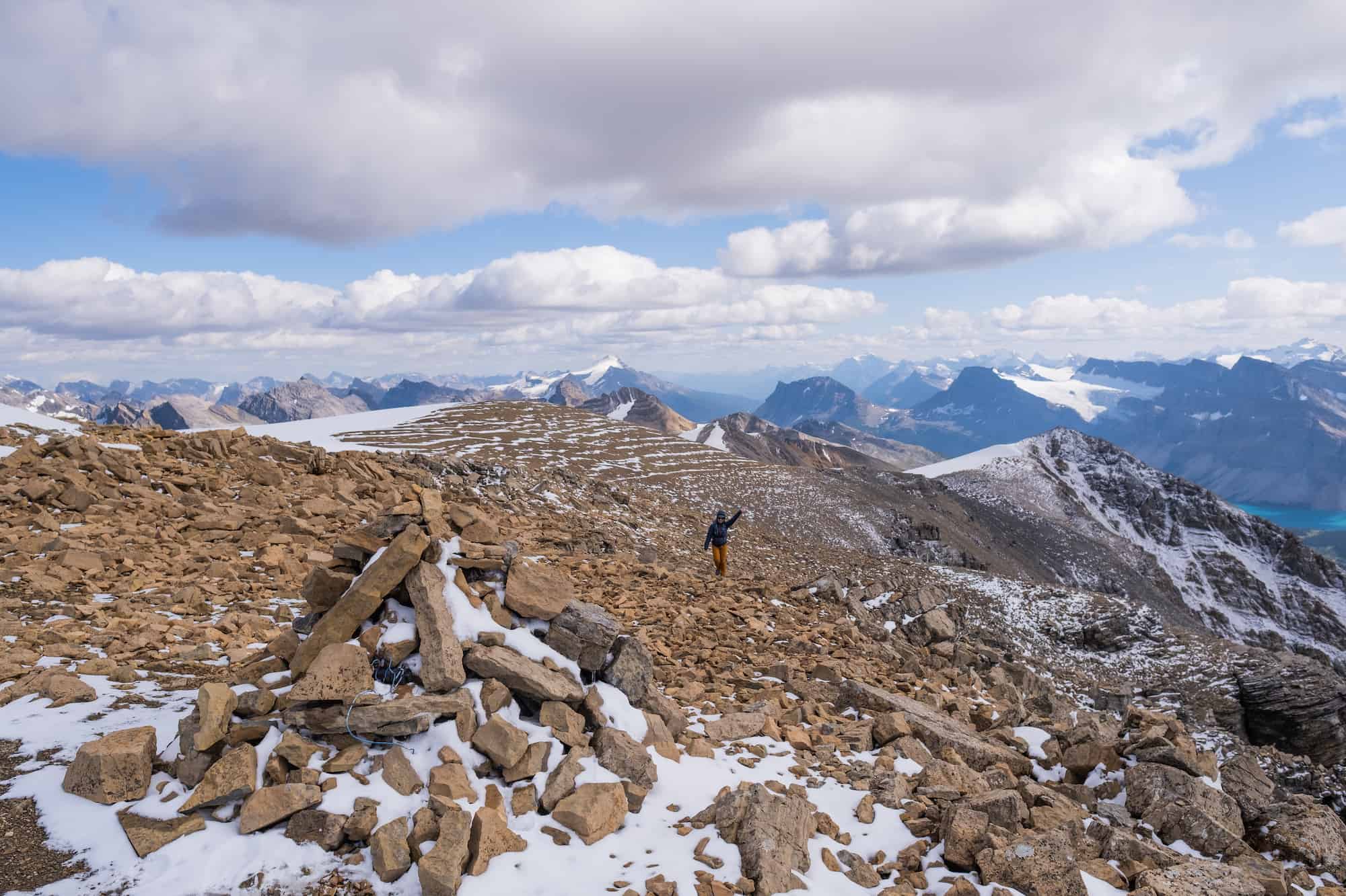 About to make it to the true summit with the false summit in the background