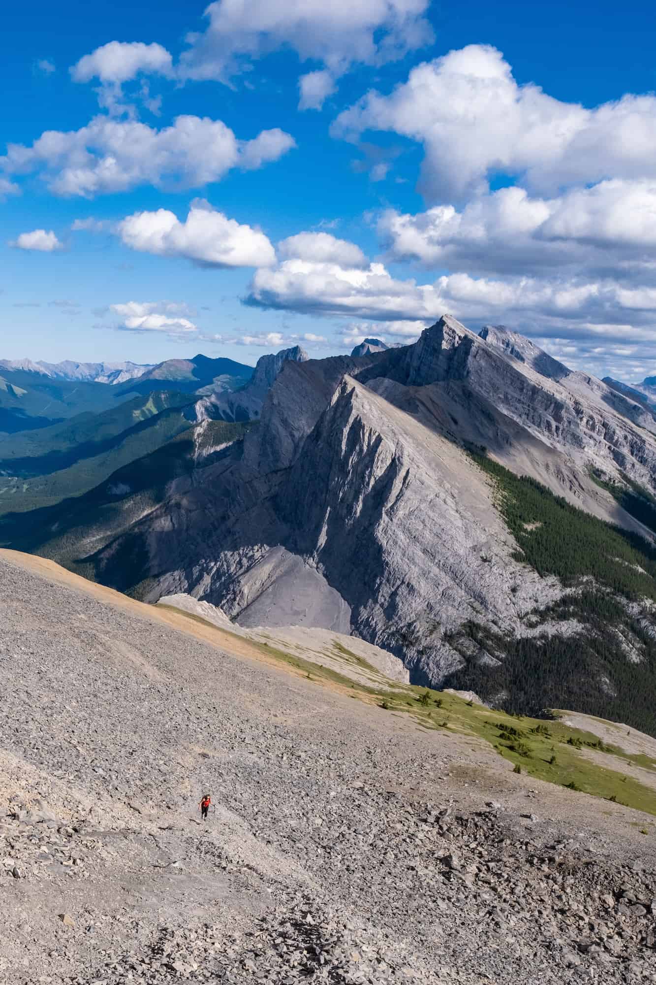 Hiking up towards the summit of EEOR with Ha Ling Peak in the background