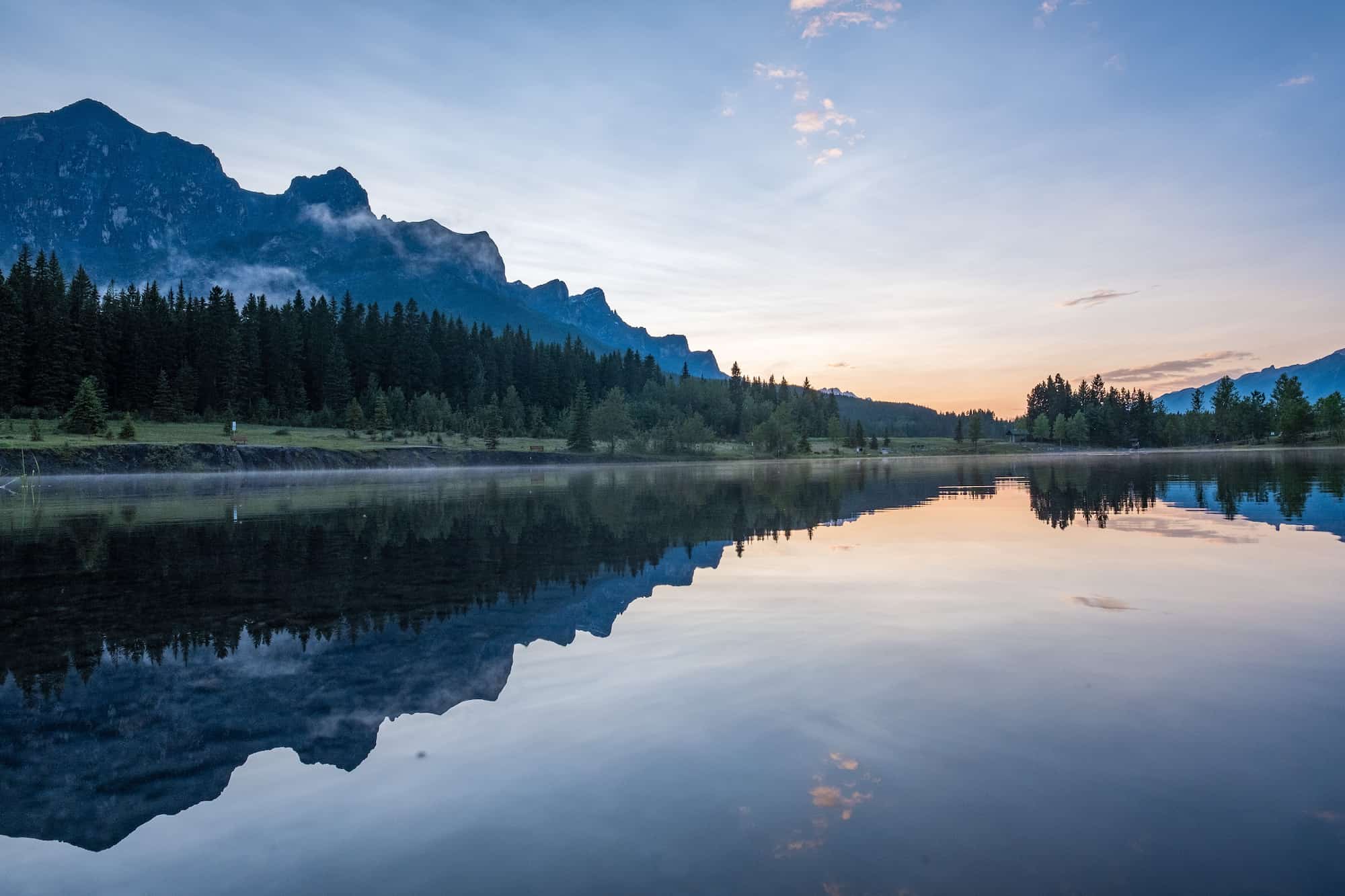 Looking up at Mount Rundle from Quarry Lake