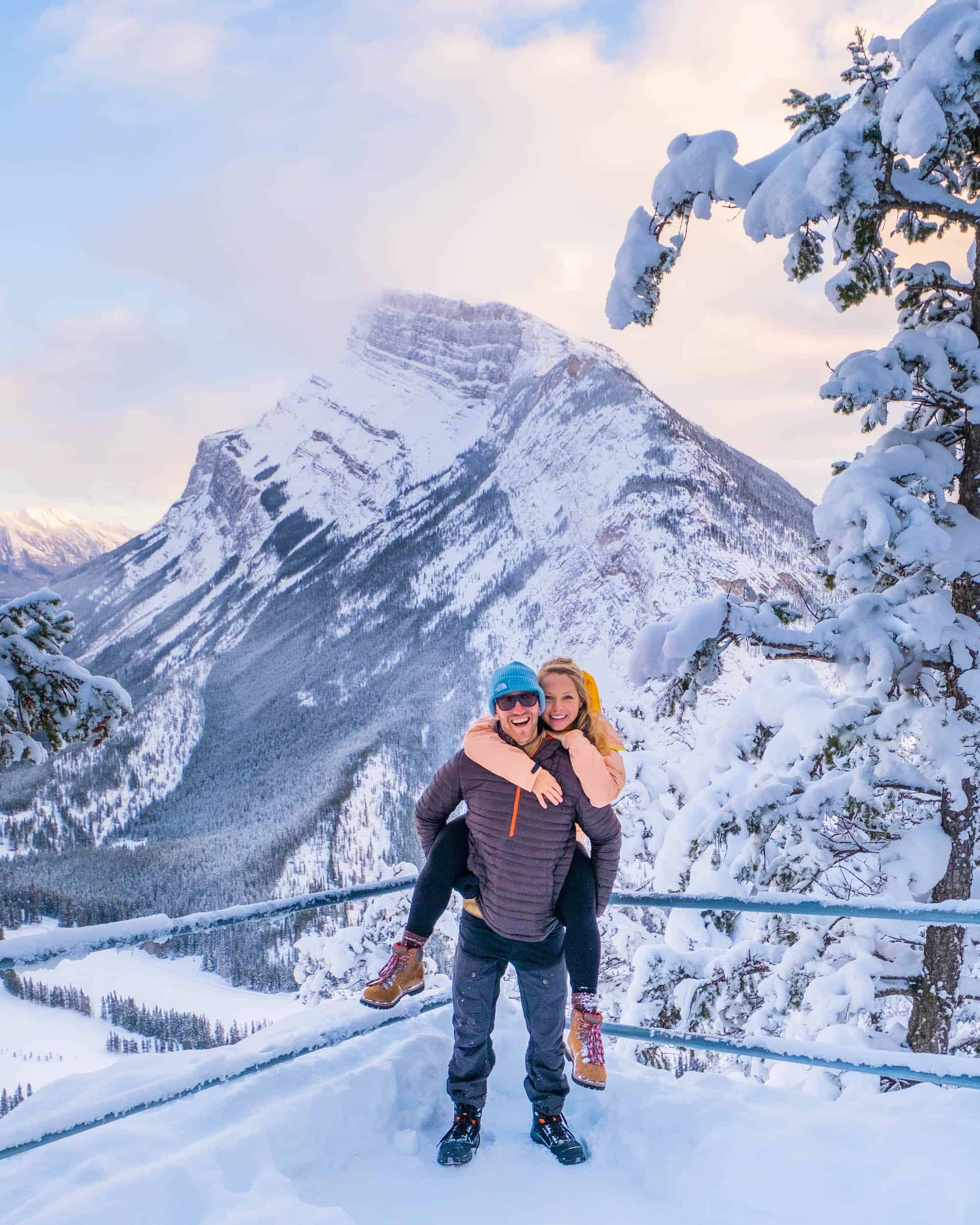 Cameron And Natasha At Viewpoint Over Mount Rundle From Tunnel Mountain Hike In Winter