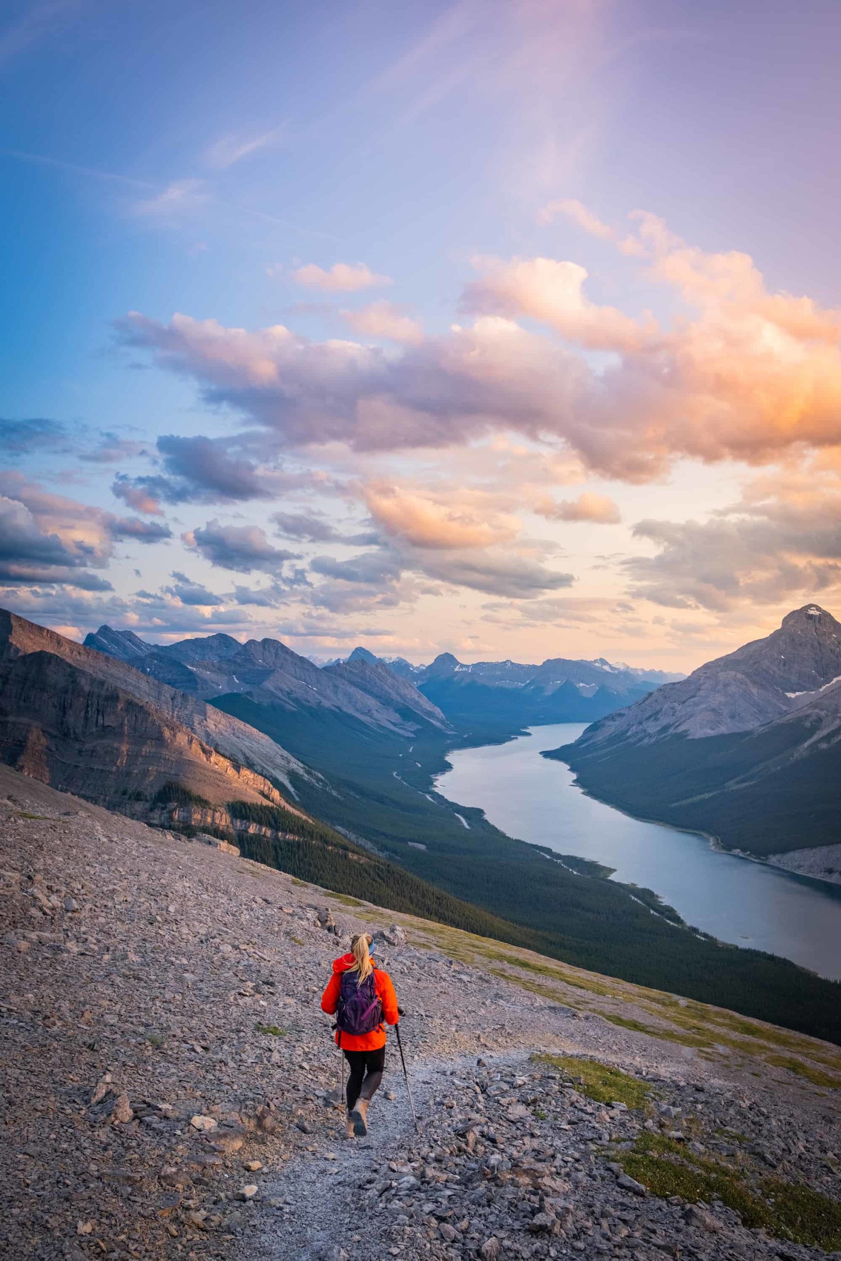 Natasha Descends Windtower At Dusk With Spray Lake Below