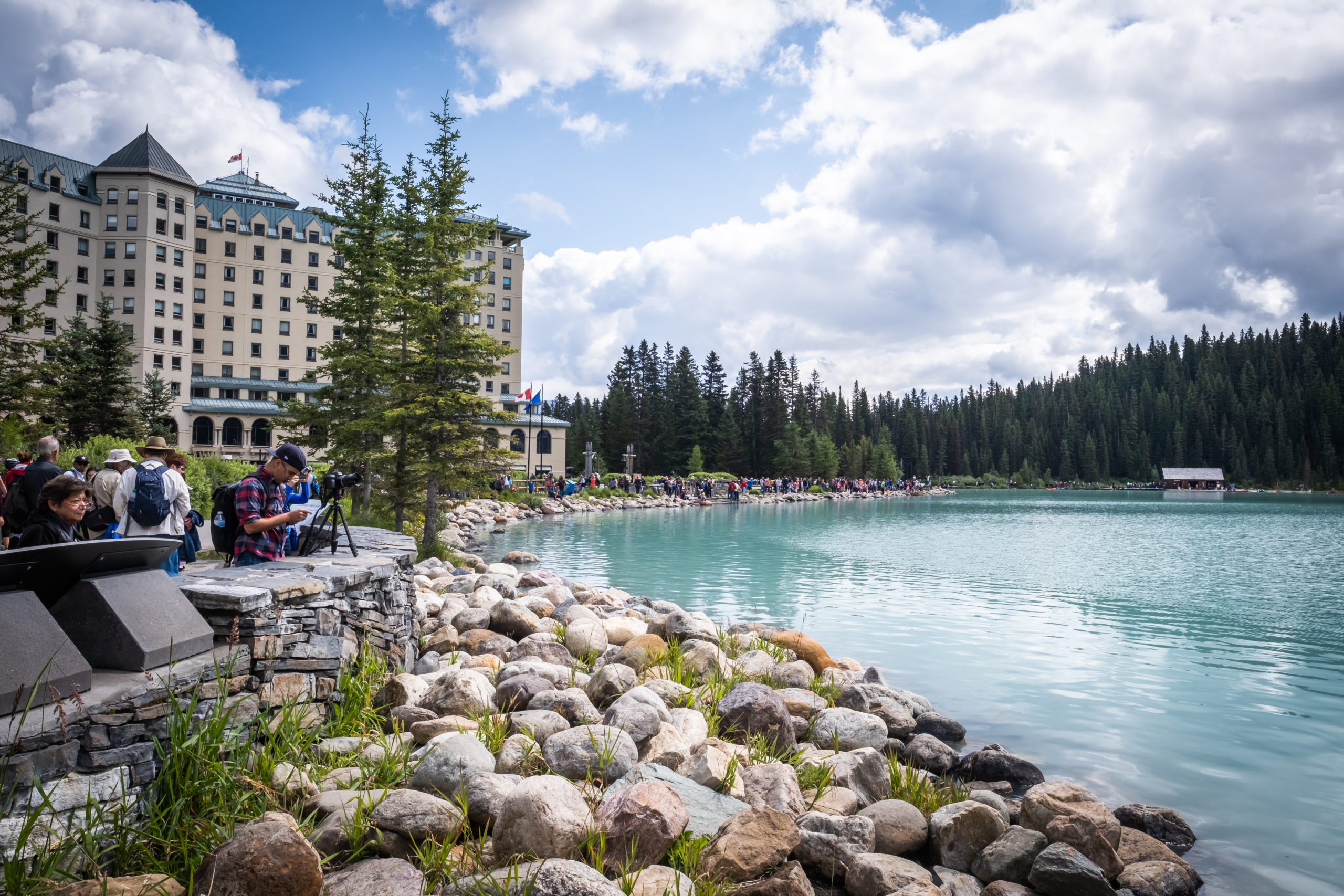 Busy Lake Louise on a summer day