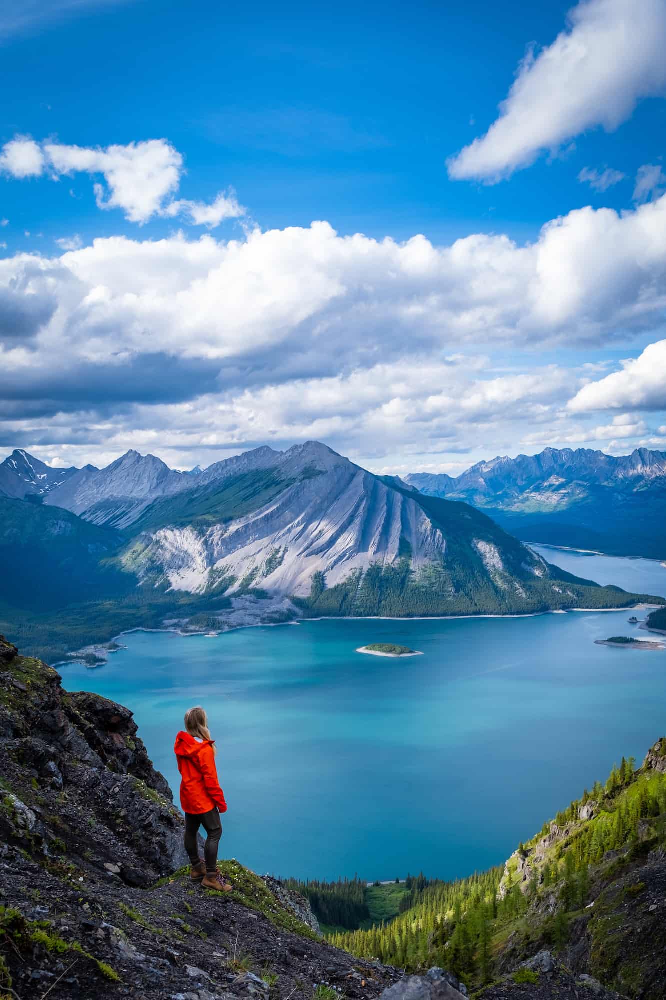 Natasha Stands On Top Of Sarrail Ridge looking out to the Upper and Lower Kananskis Lakes