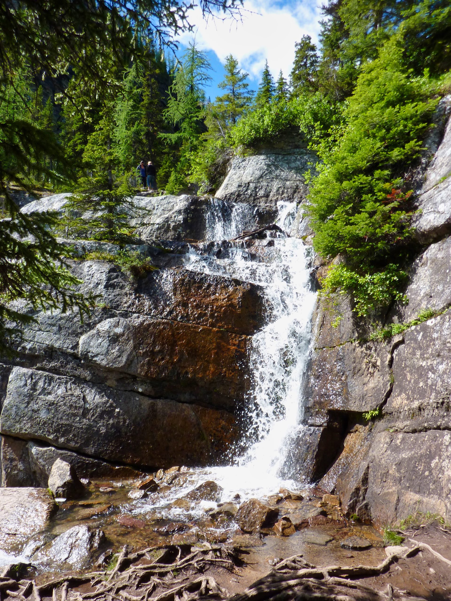 The small waterfall you'll come across while hiking to Lake Agnes