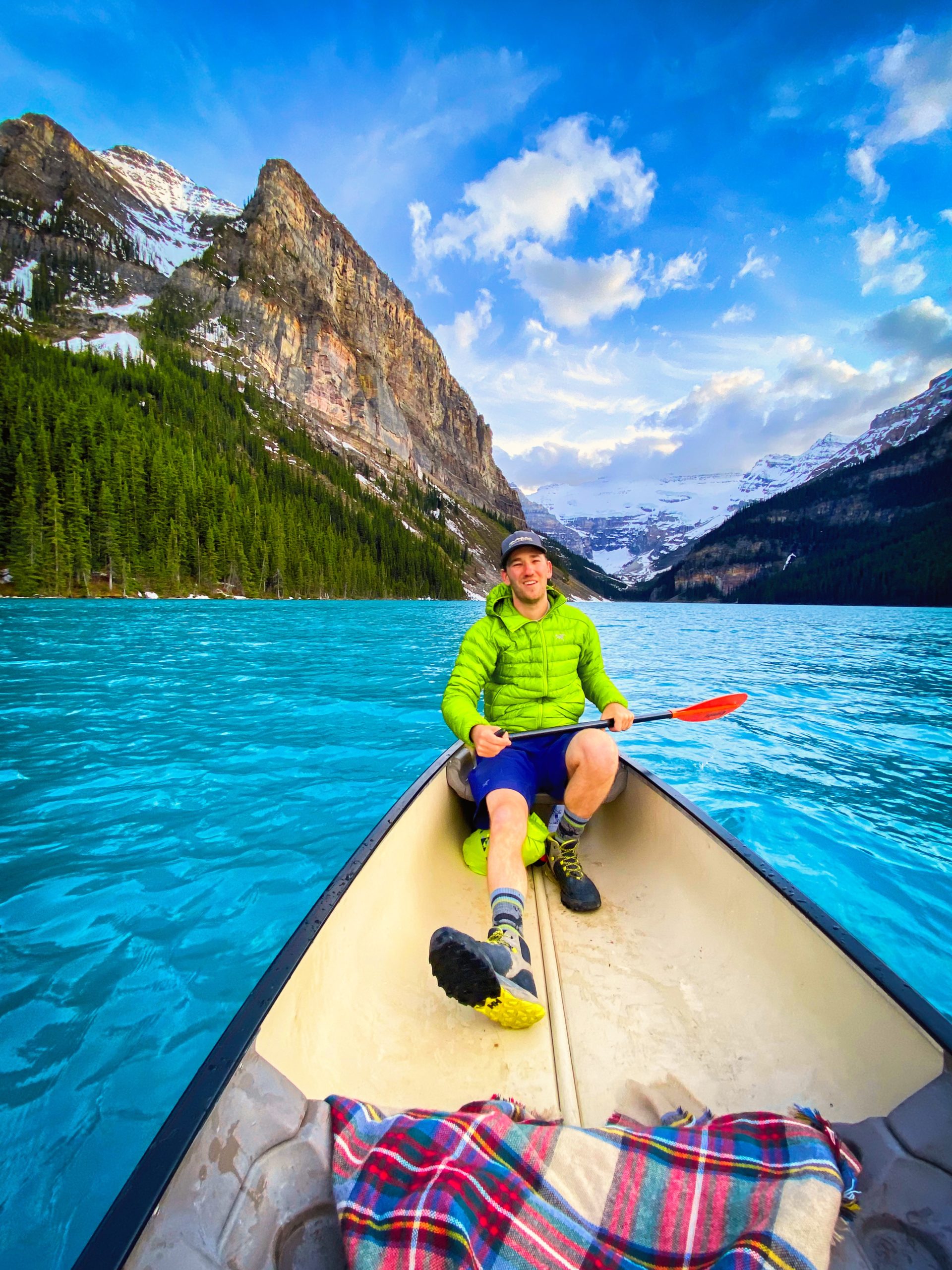 Cameron paddles on Lake Louise