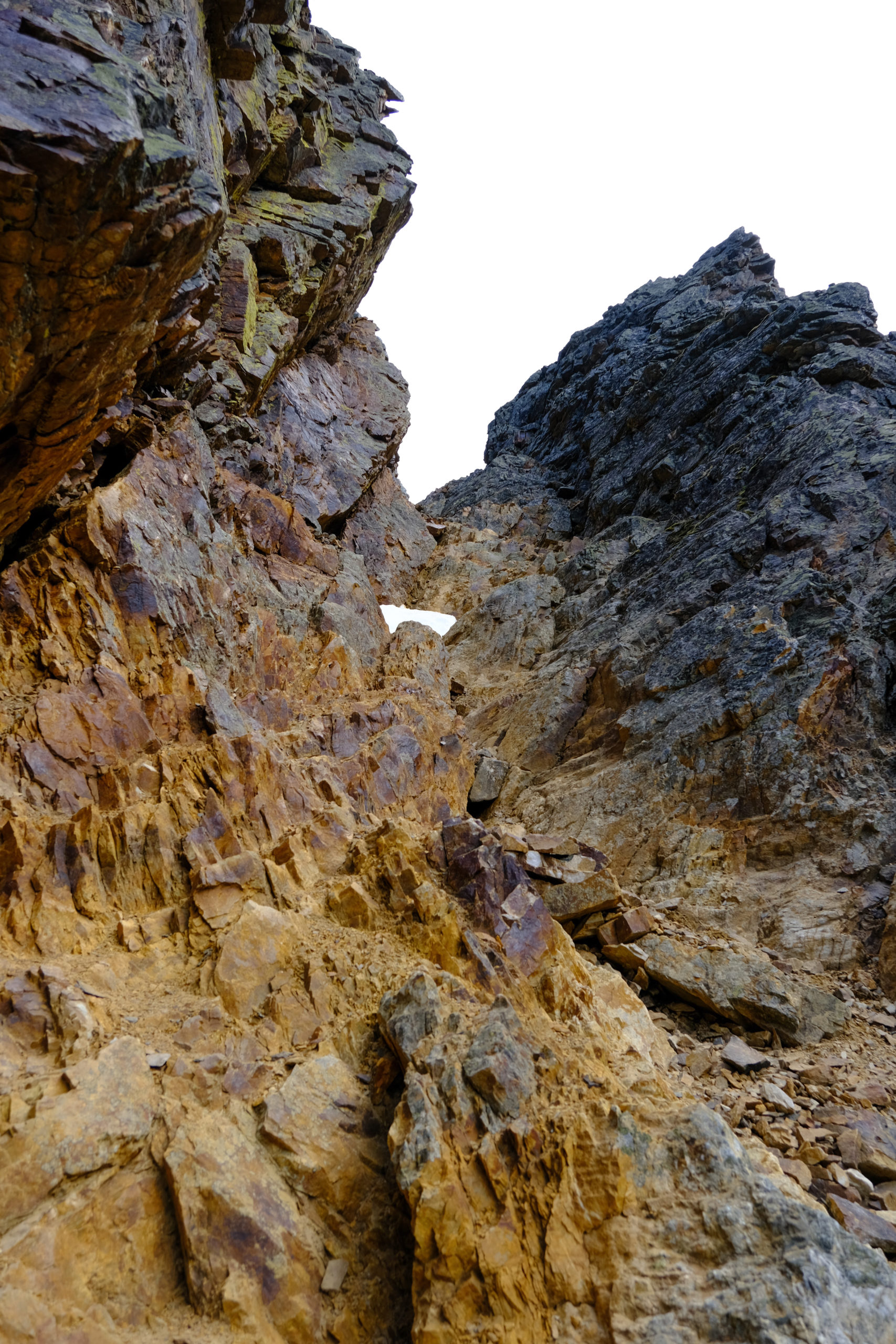 Just a bit more scrambling to go to reach the top of the gully