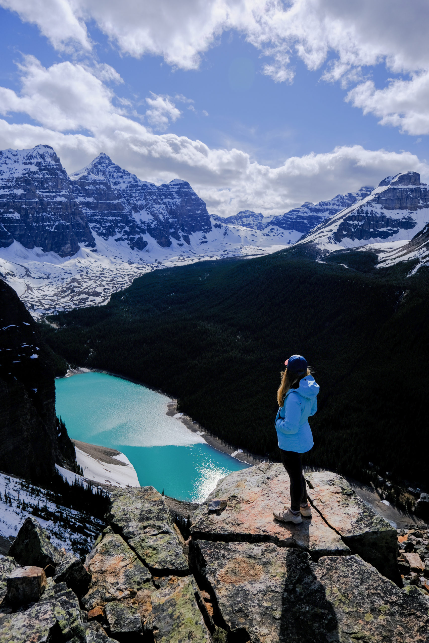 Natasha Stands On Summit Of Tower of Babel at Moraine Lake