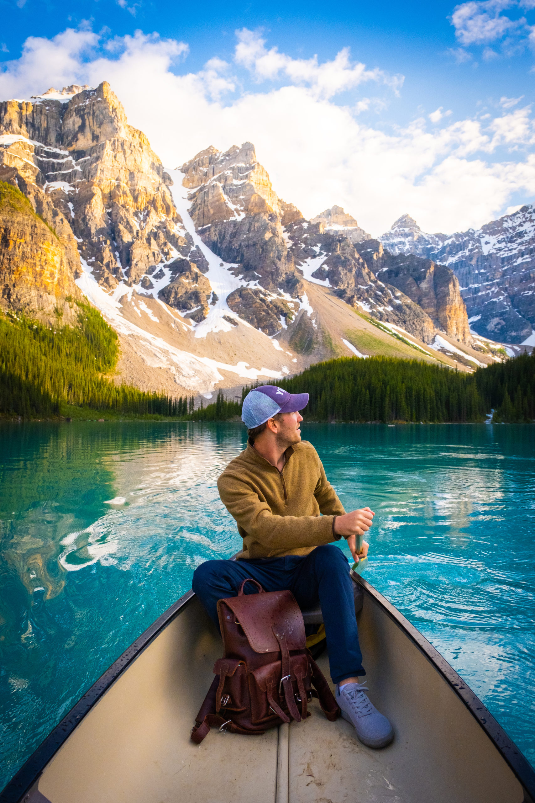 cameron canoeing on moraine lake