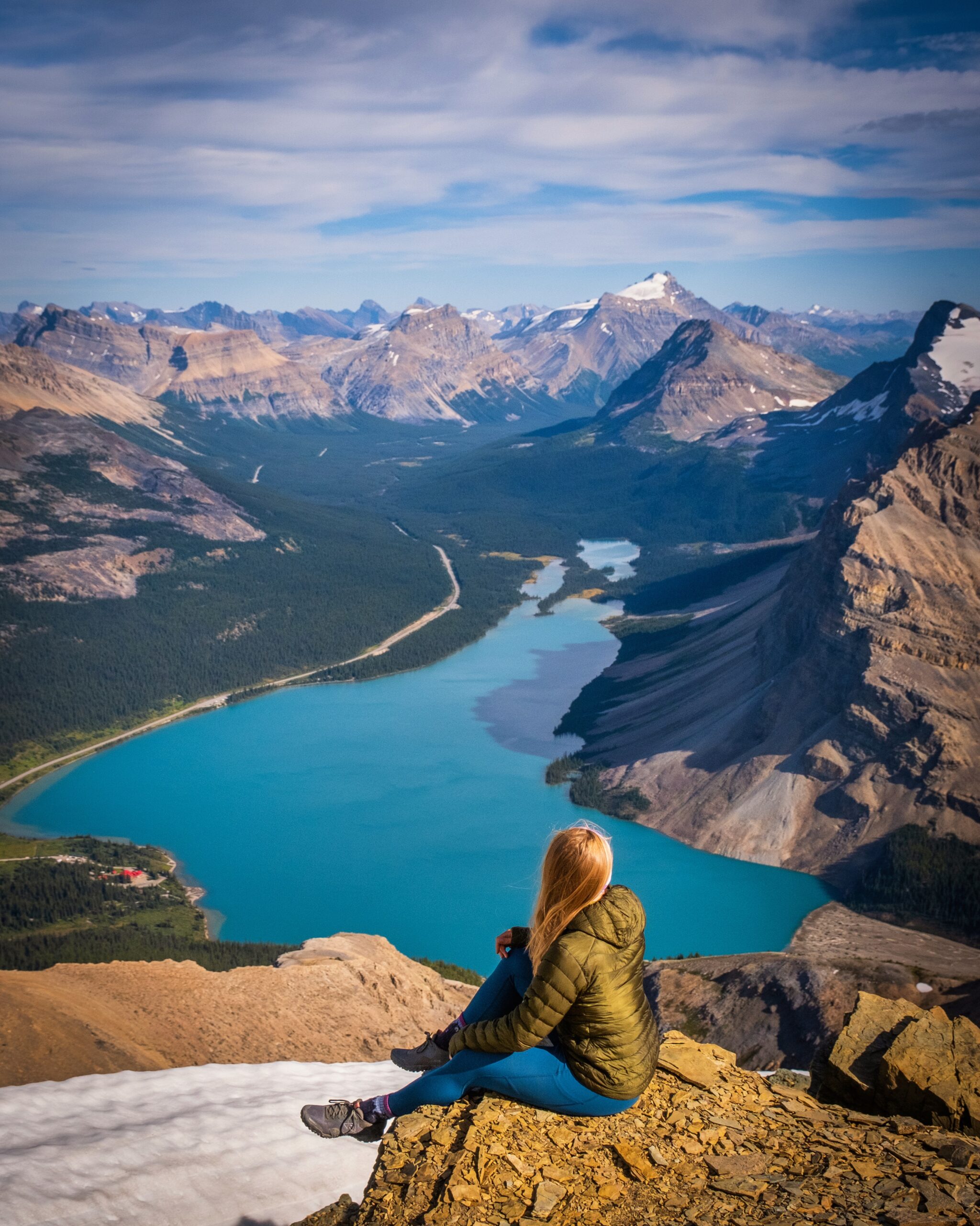 natasha above bow lake on mount jimmy simpson