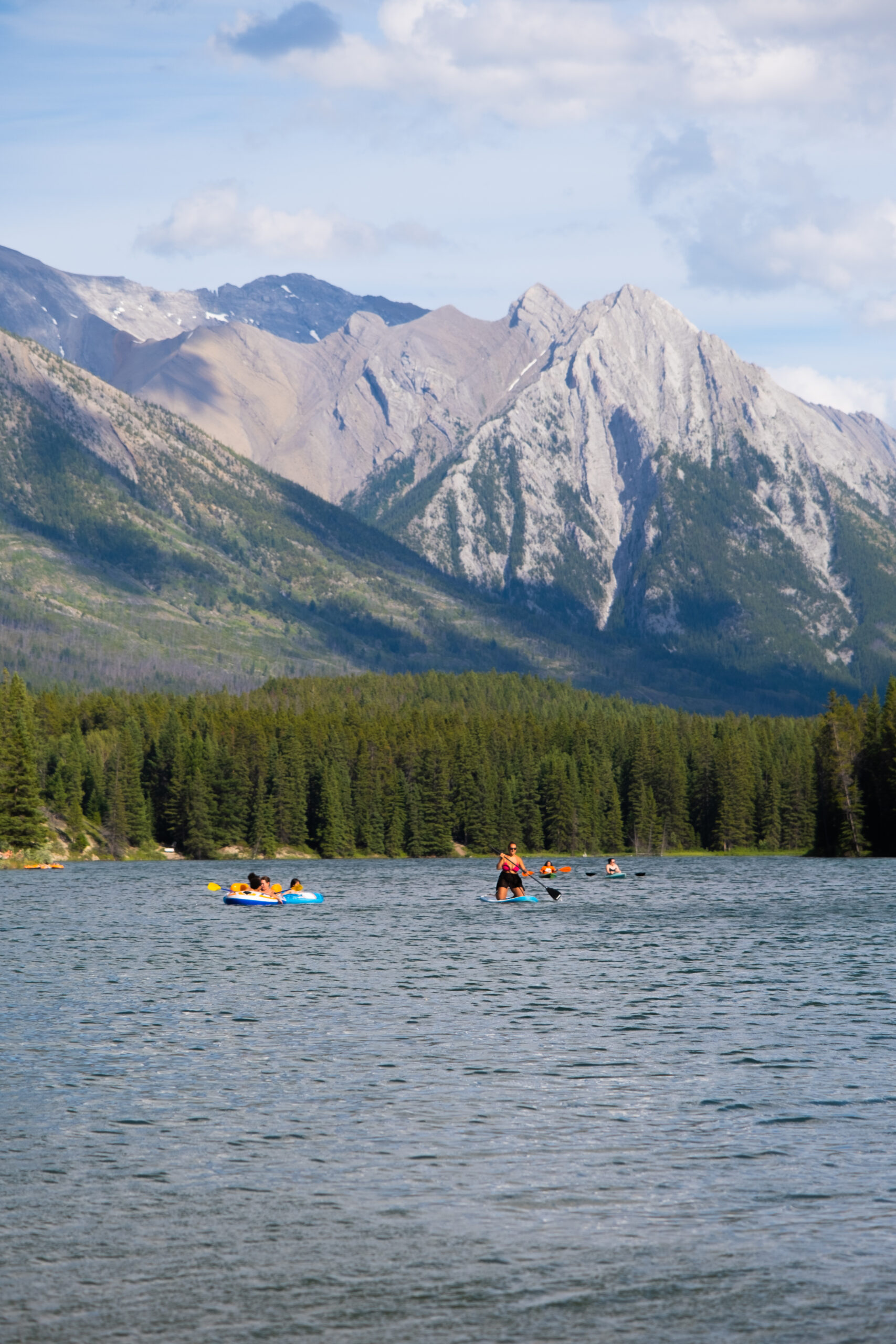 canoeing on johnson lake in banff