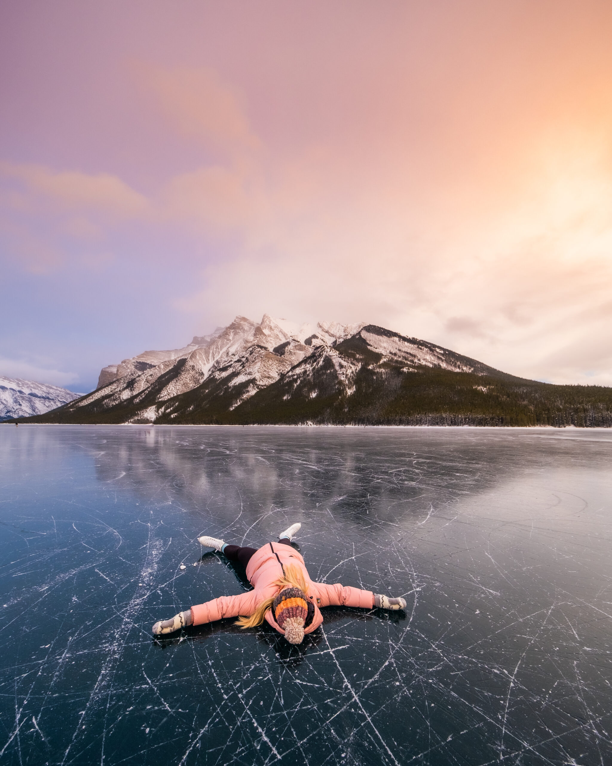 ice skating on lake minnewanka