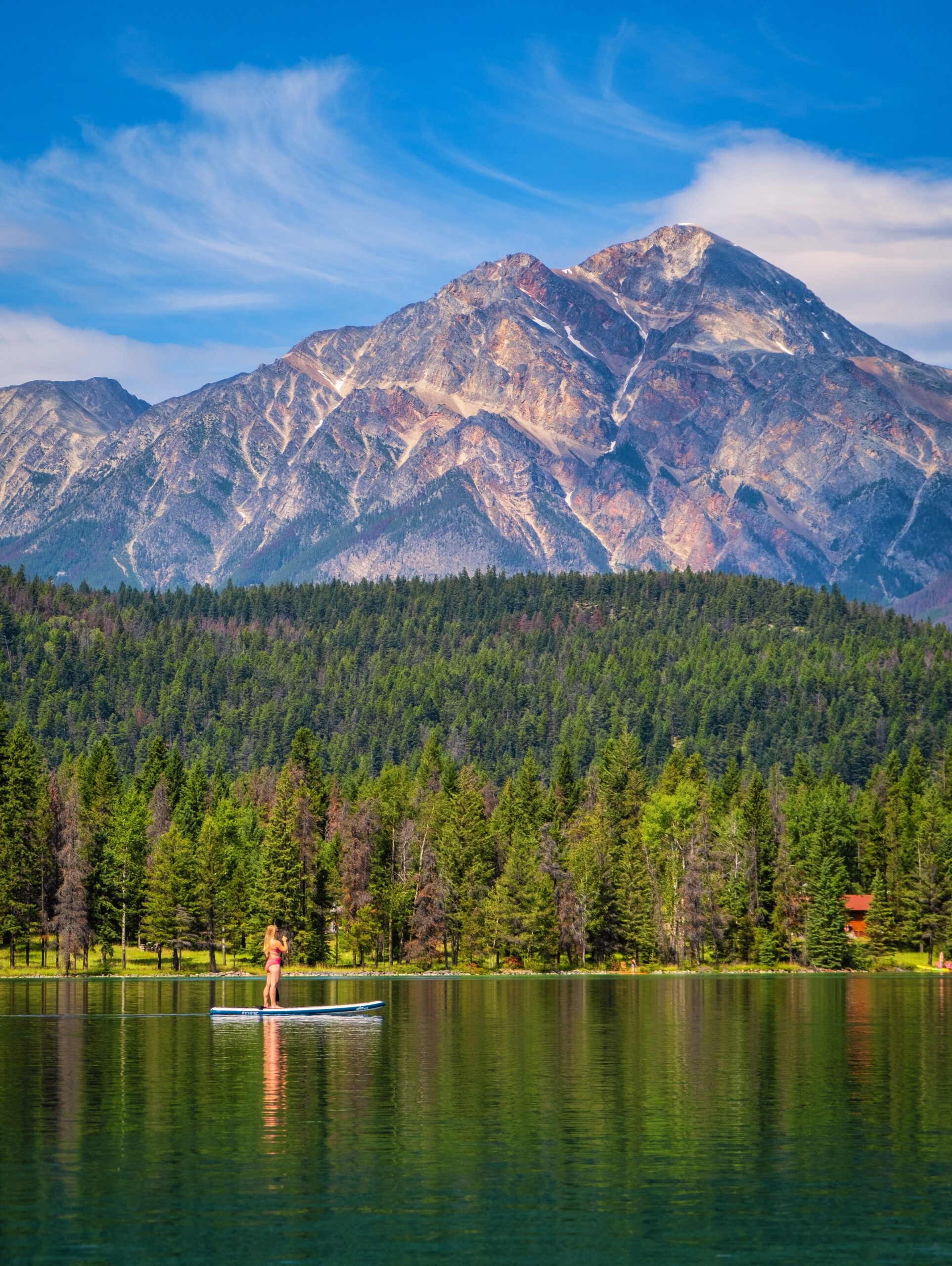 Standup Paddleboarding on Lake Edith is one of the great things to do in Jasper