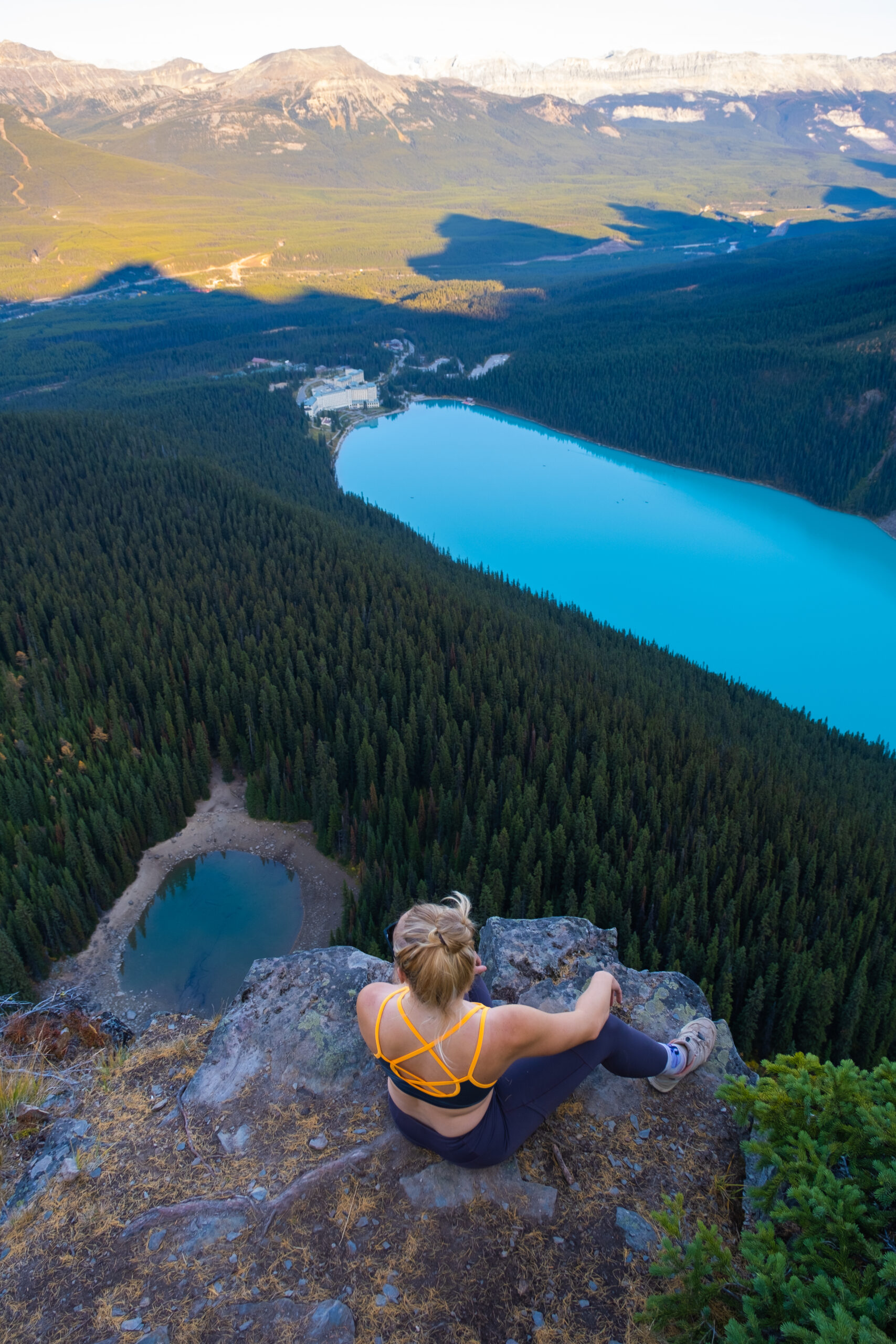 Looking over Lake Louise and Mirror Lake from the Big Beehive