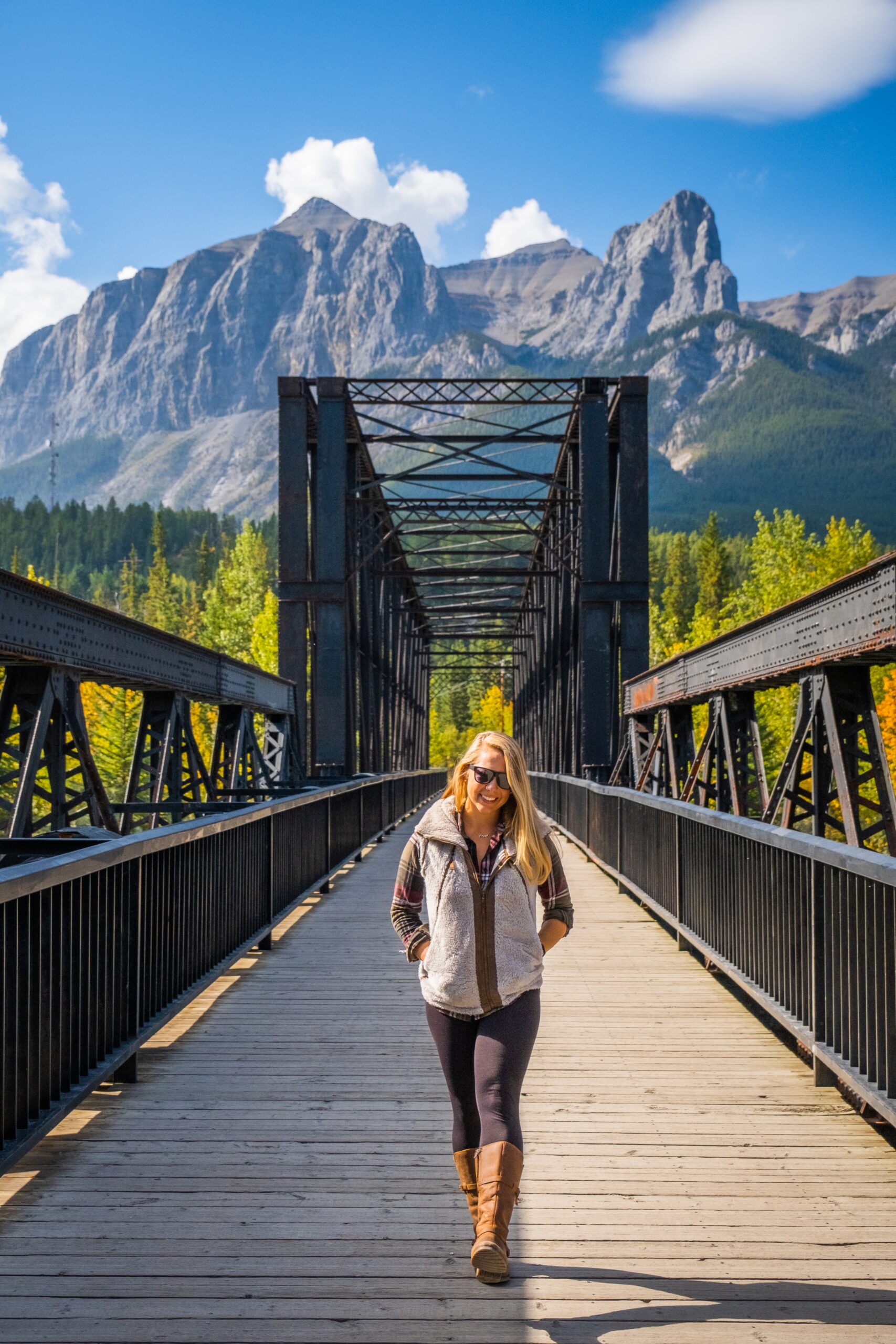 Natasha Walks Across The Engine Bridge In Fall