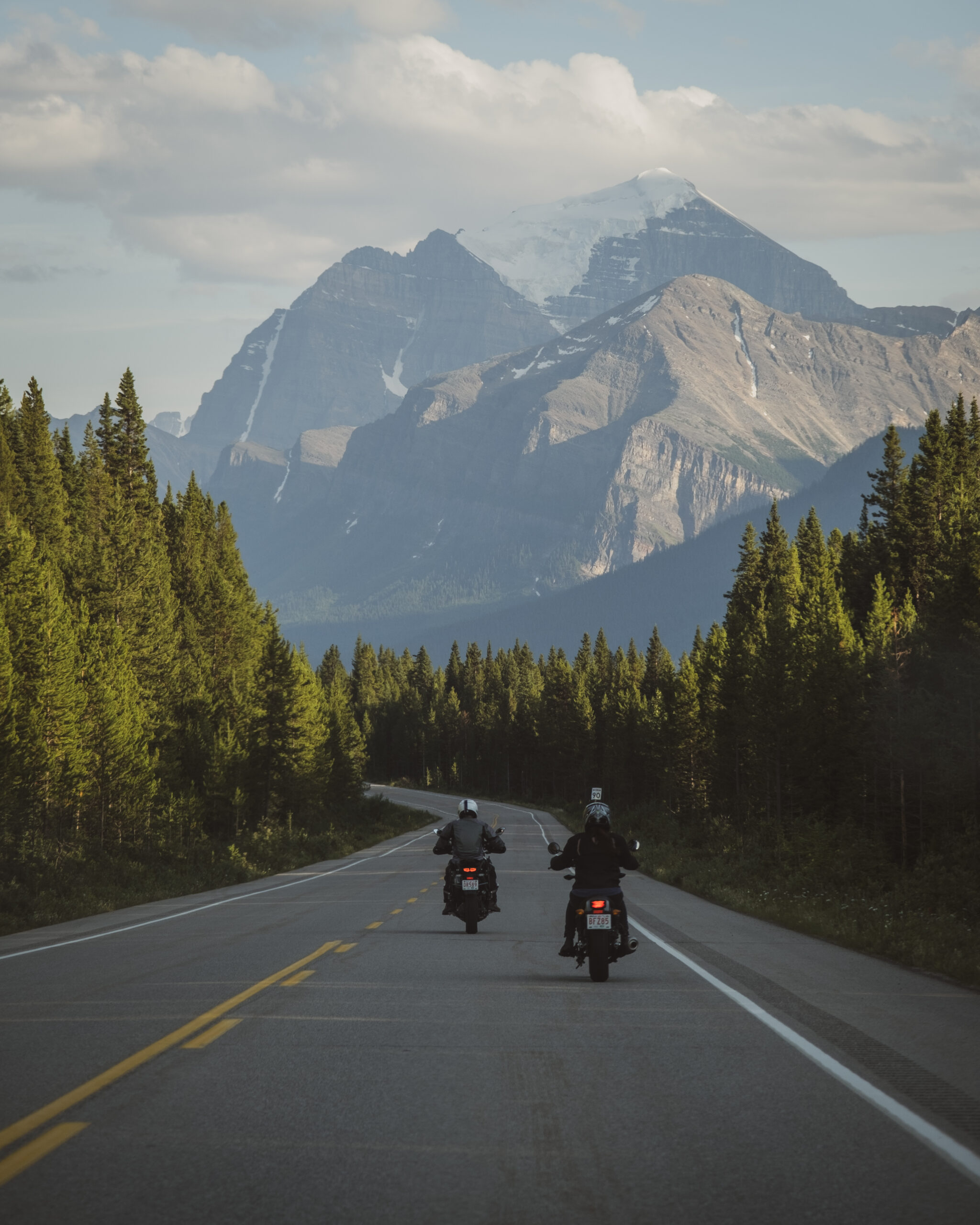 mount temple in the distance on the icefields parkway