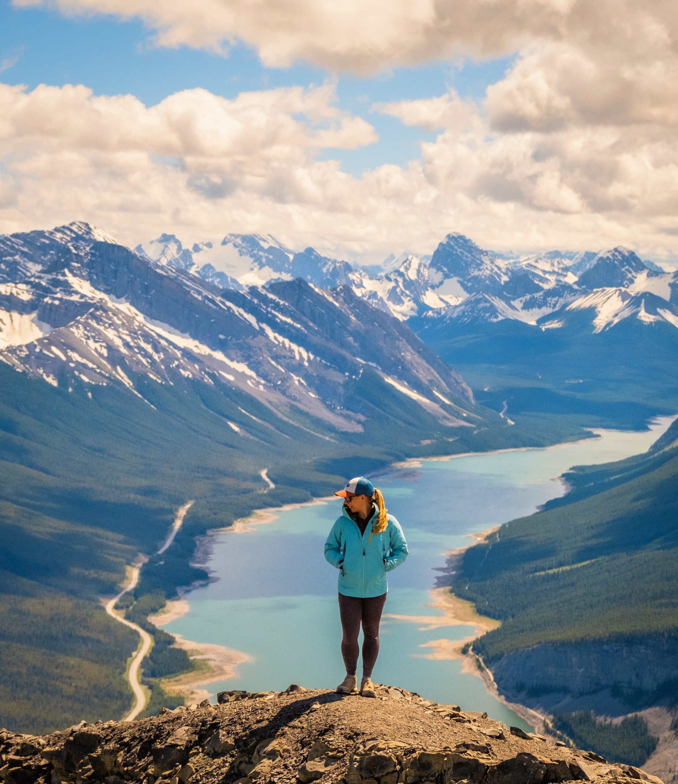 Natasha hiking on Rimwall Summit in Kananaskis