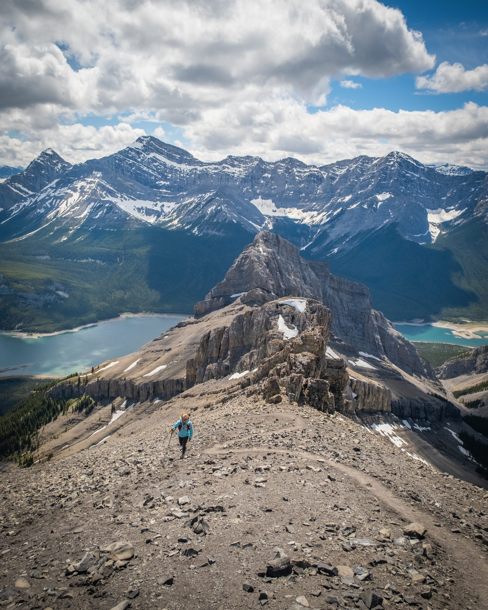 Natasha Ascends The Large Scree Slope To Summit Of Rimwall