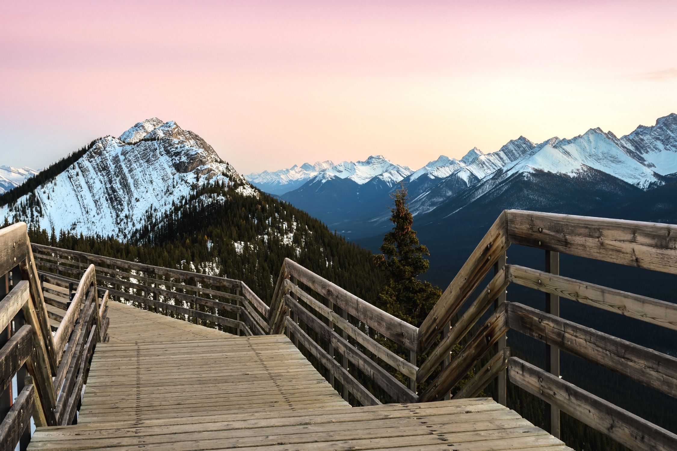 Banff Gondola Skywalk at Sunset Winter