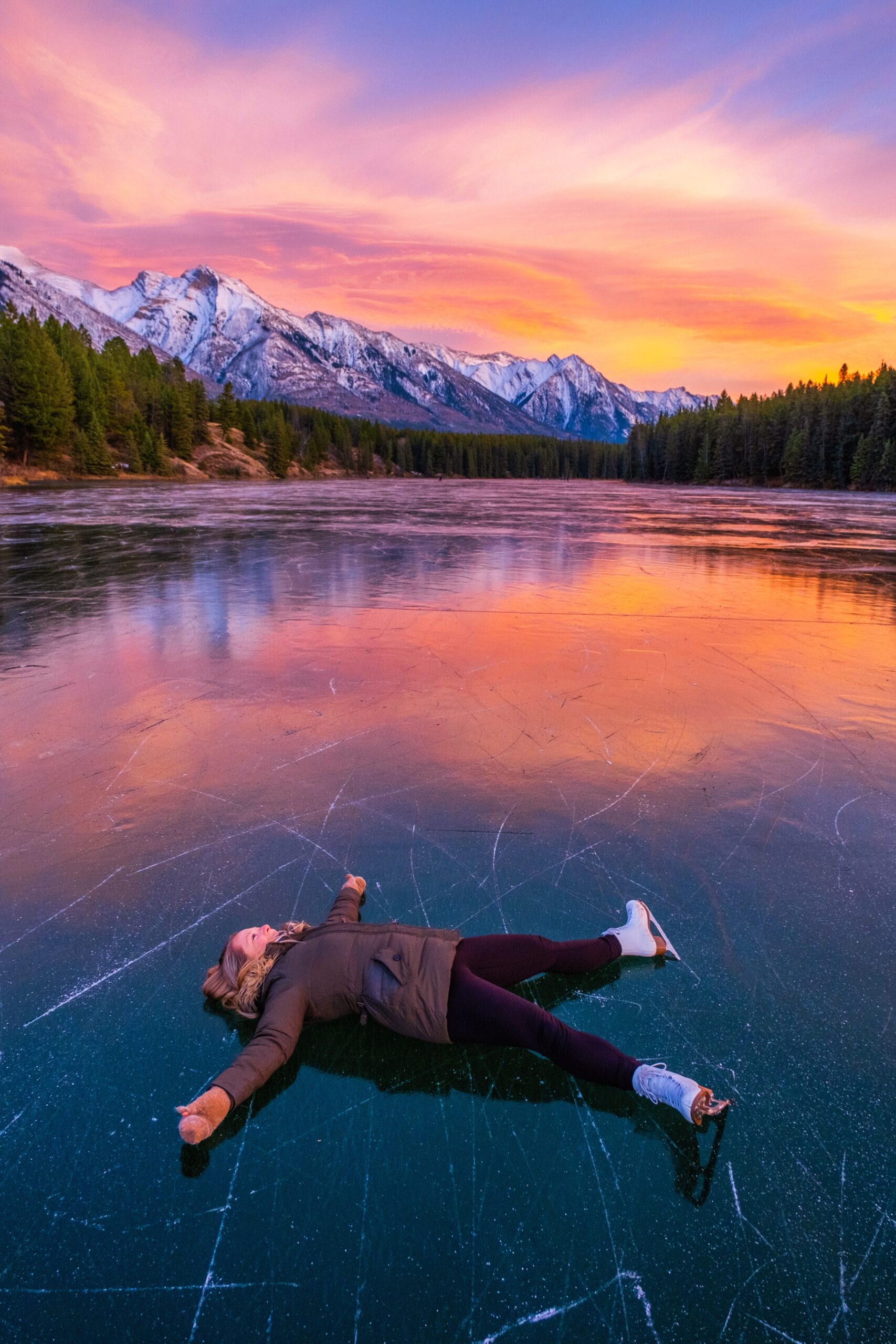 ice skating on johnson lake in banff