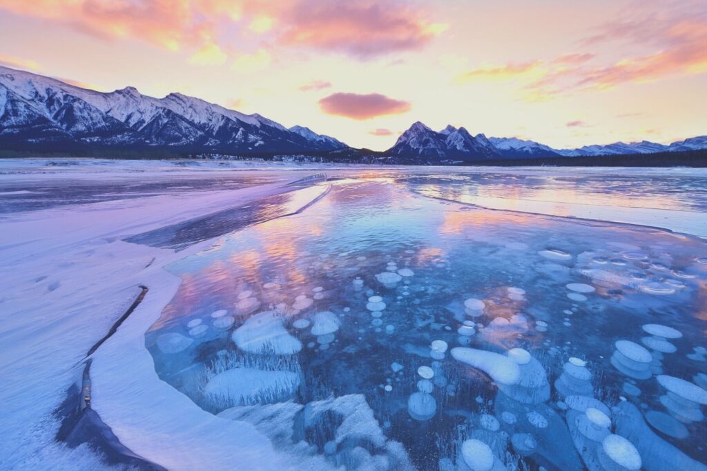 Abraham Lake with frozen bubbles