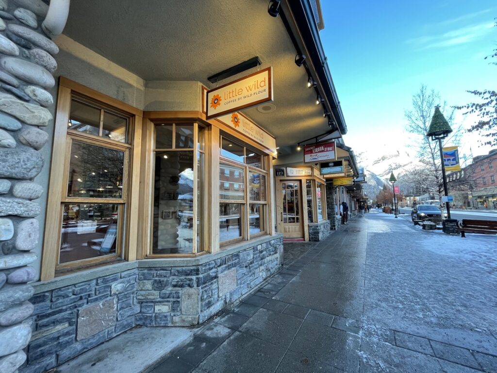 The exterior of Little Wild Coffee By Wild Flour on Banff Ave