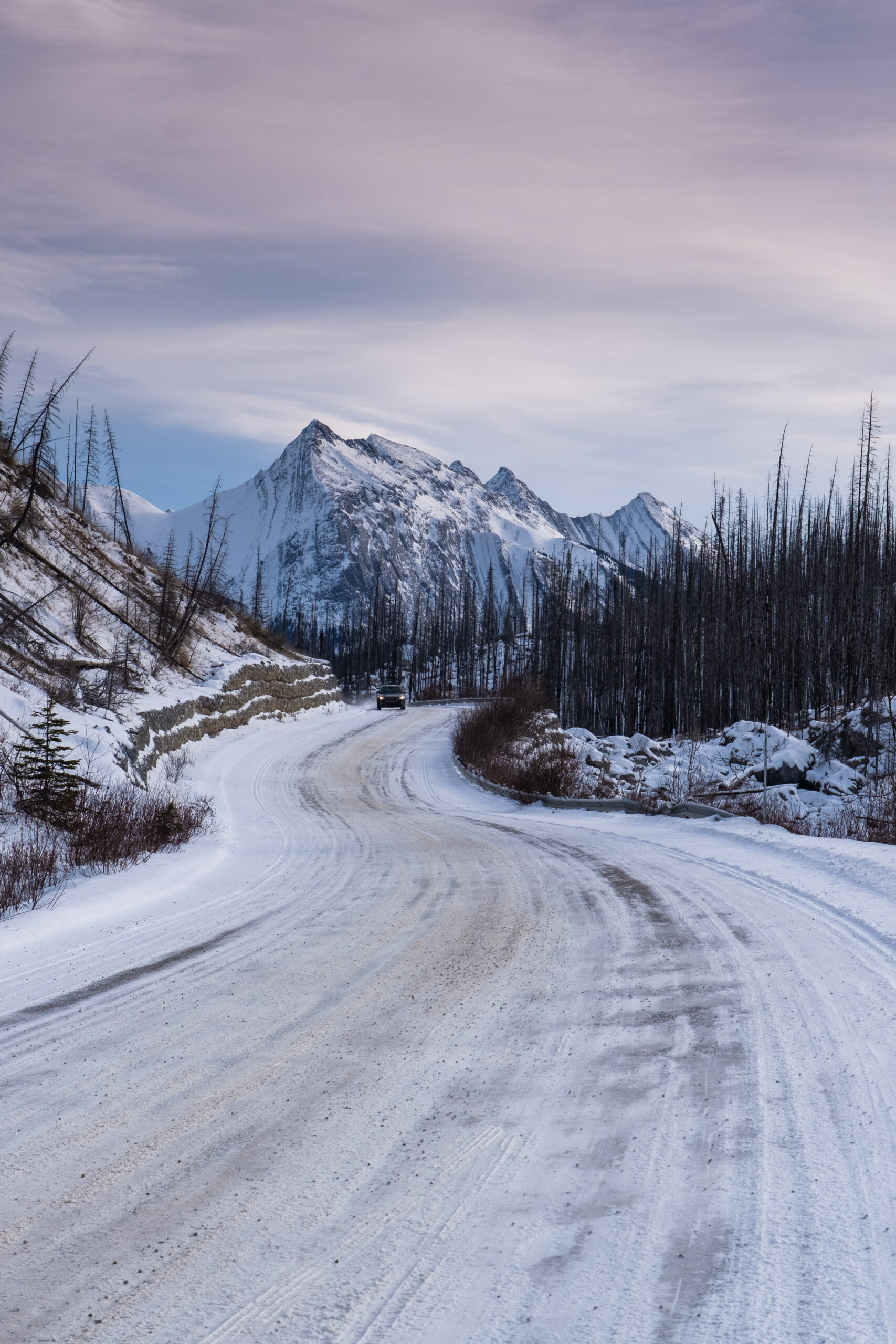 Driving Maligne Lake Road in winter