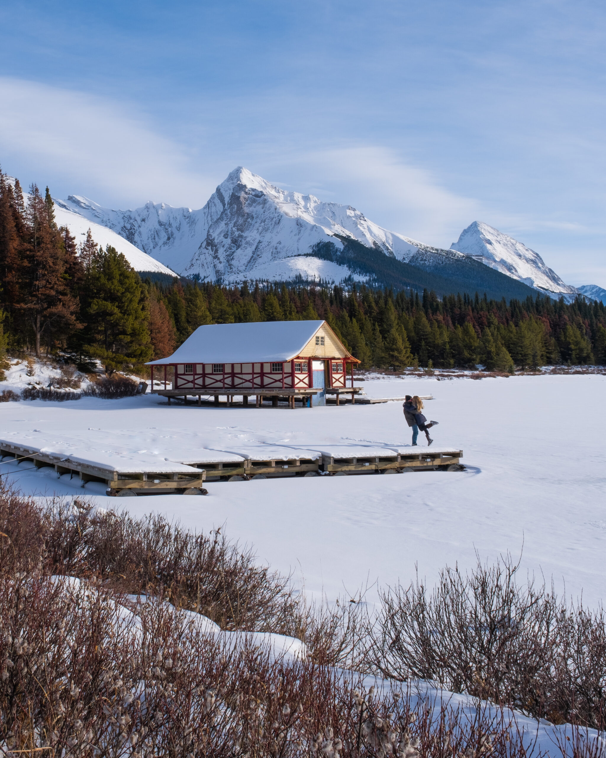 Maligne Lake Frozen in the winter