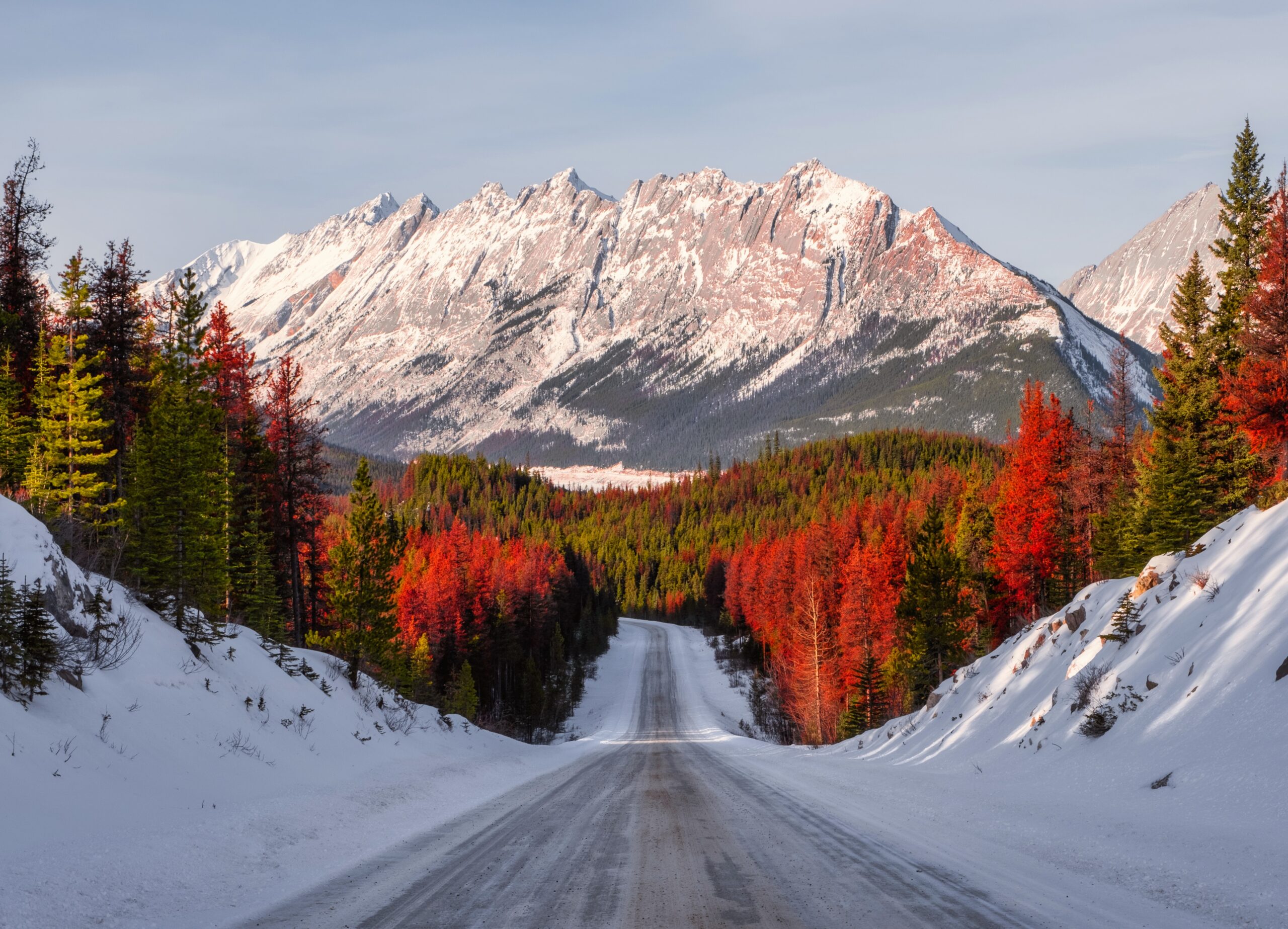 Driving Maligne Lake Road in winter