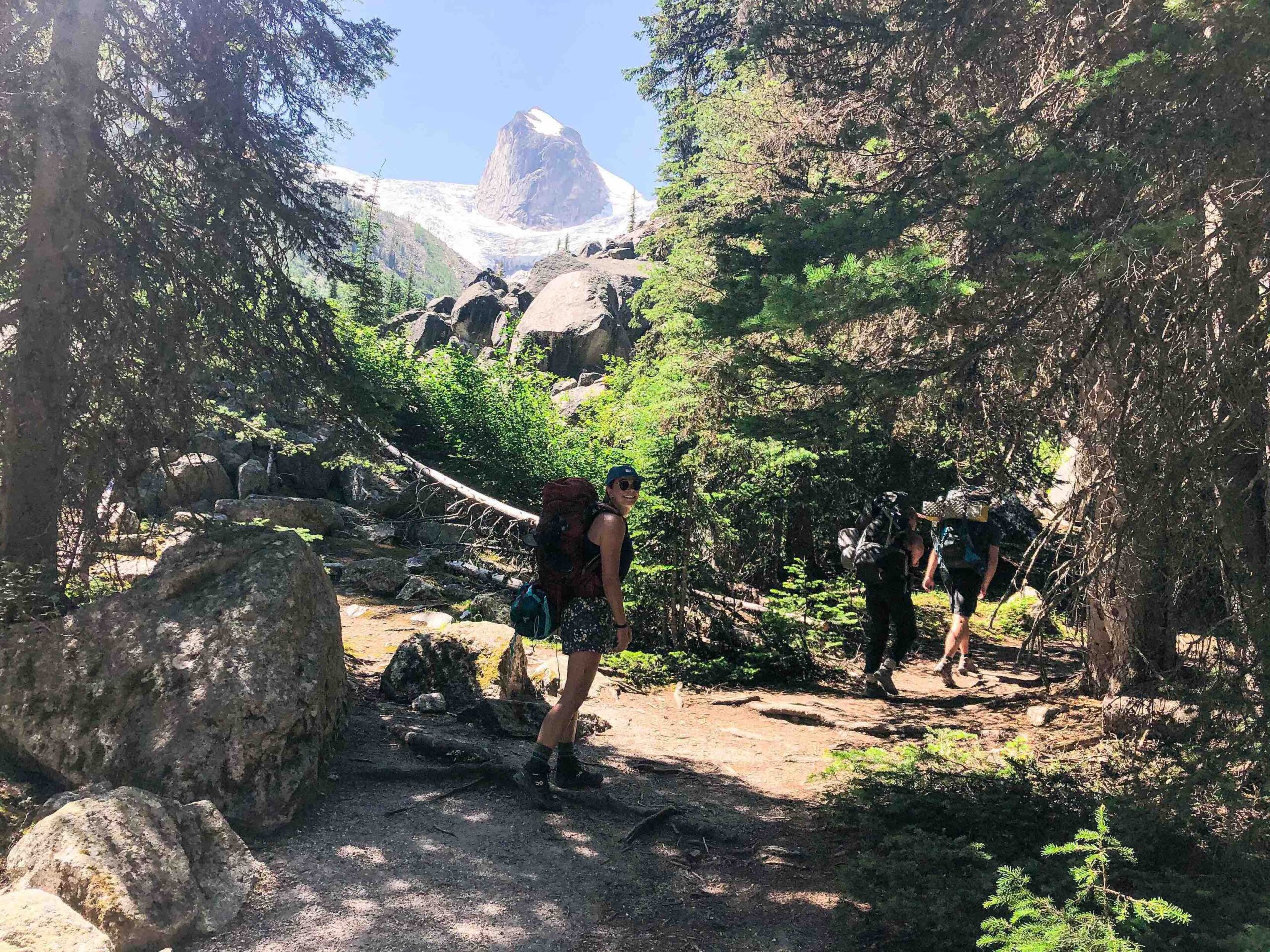 leaving the trees with the Bugaboo glacier and spire in the distance