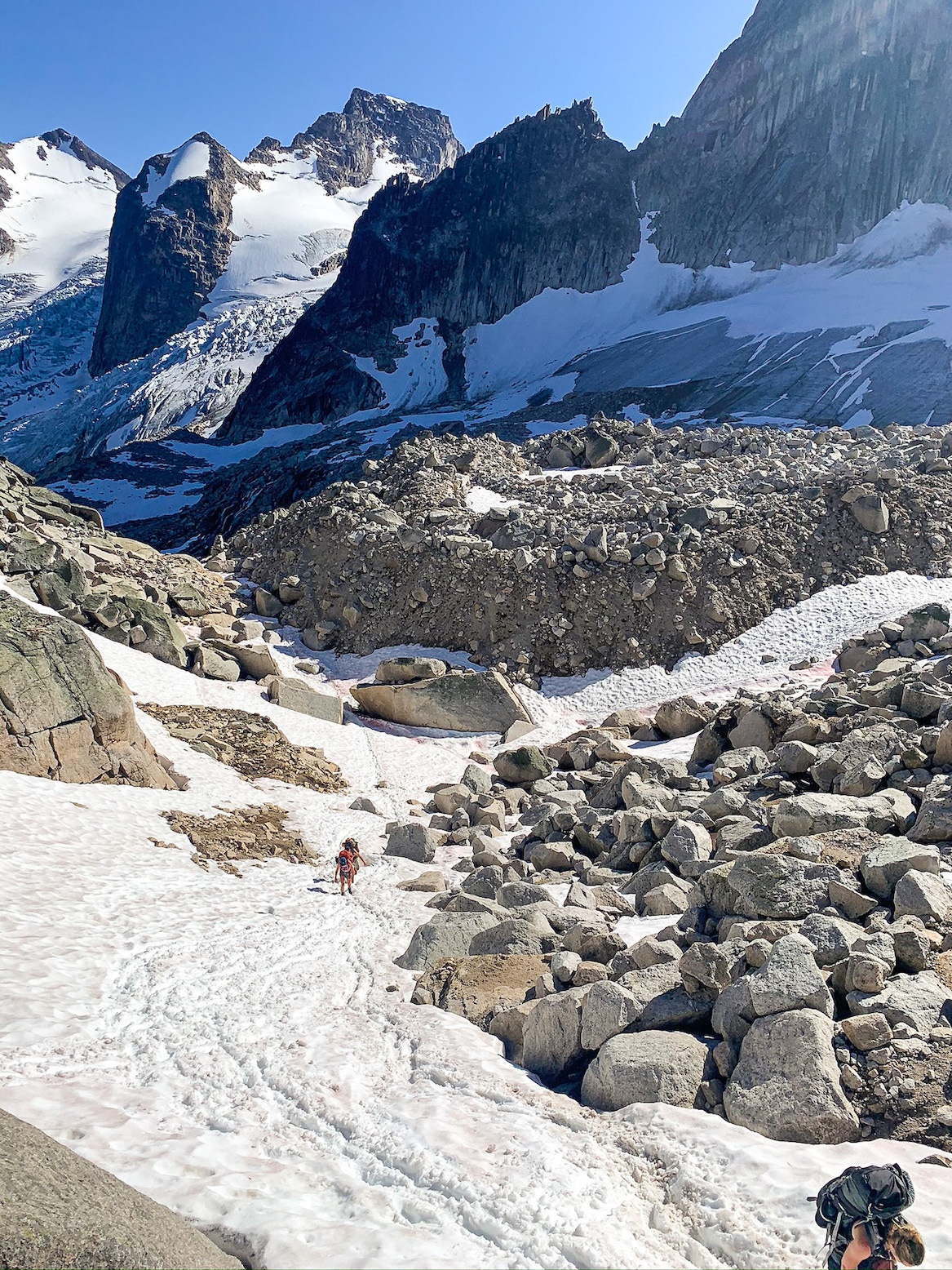 The last stretch to the campground - a steep, snow filled section