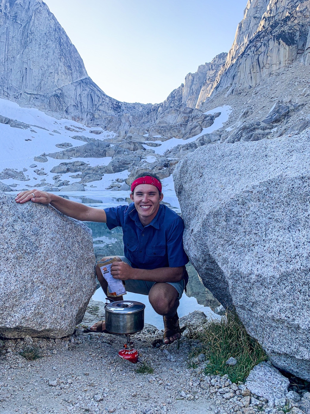 Making our backcountry dinner by the glacial lake