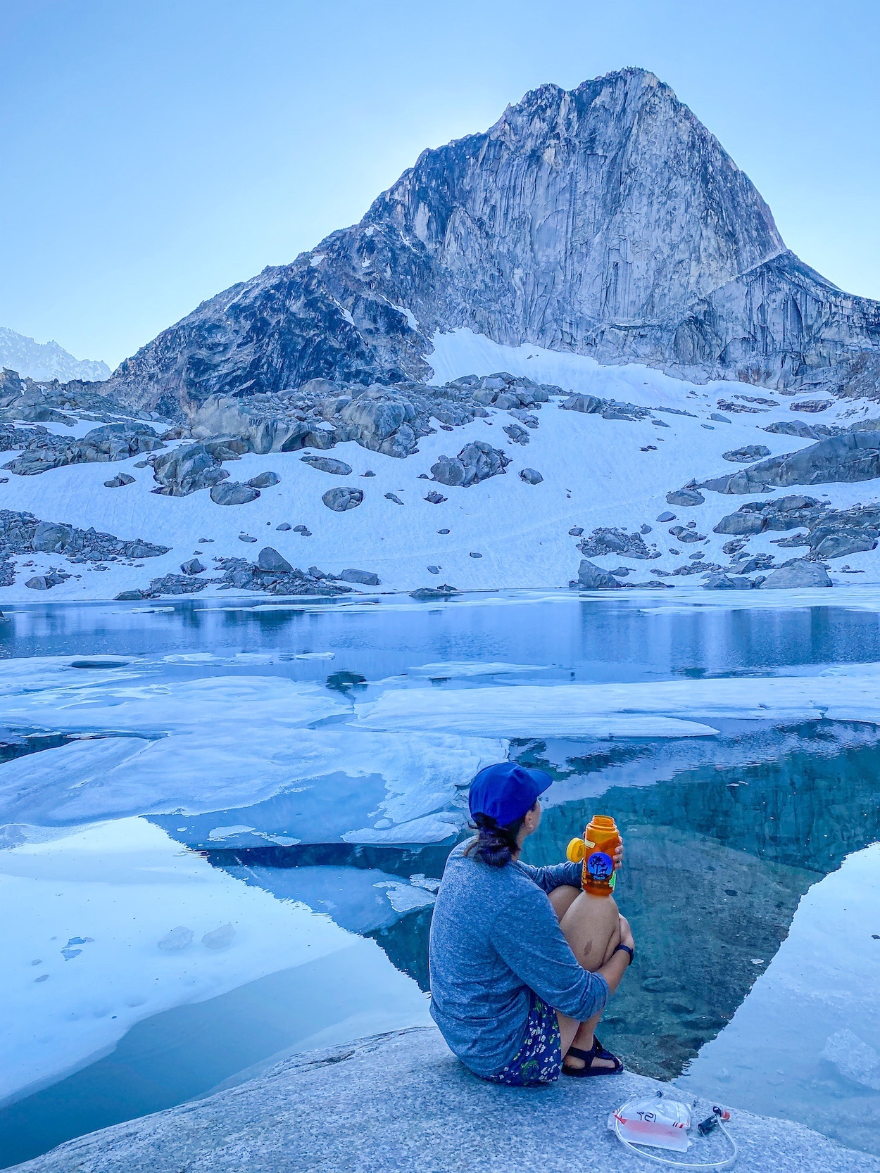 Filling up our water bottle at the glacial lake