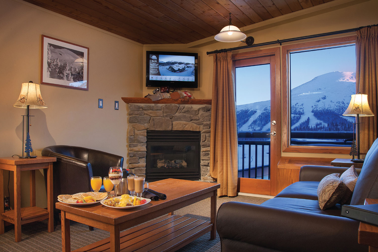 A suite at Sunshine Mountain Lodge with room service meals