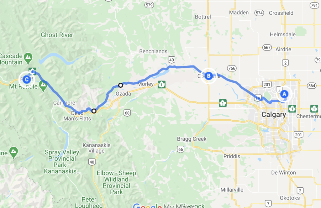Google Maps Route From Banff To Calgary Via The TransCanada