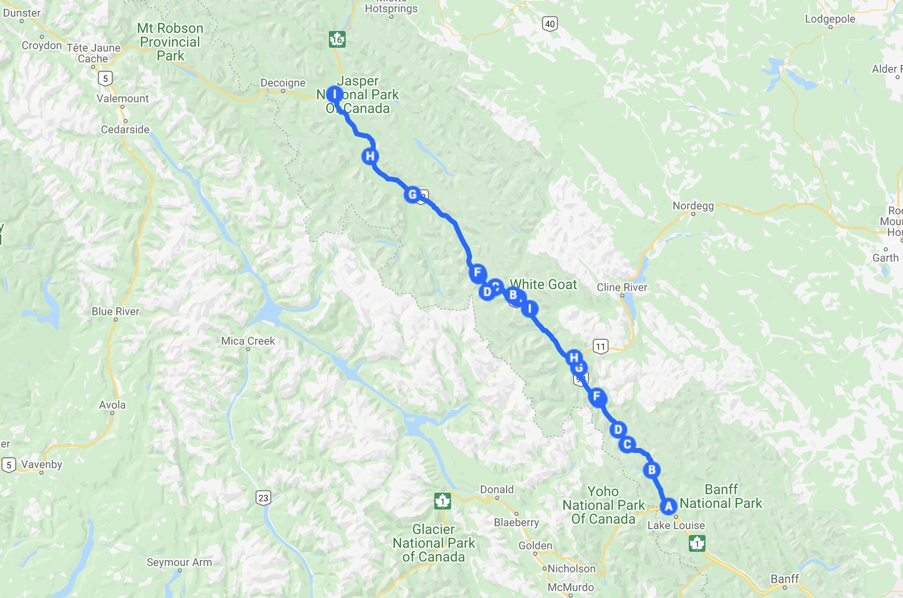 map of the icefields parkway