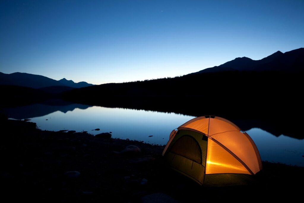 tent at night in the Canadian Rockies