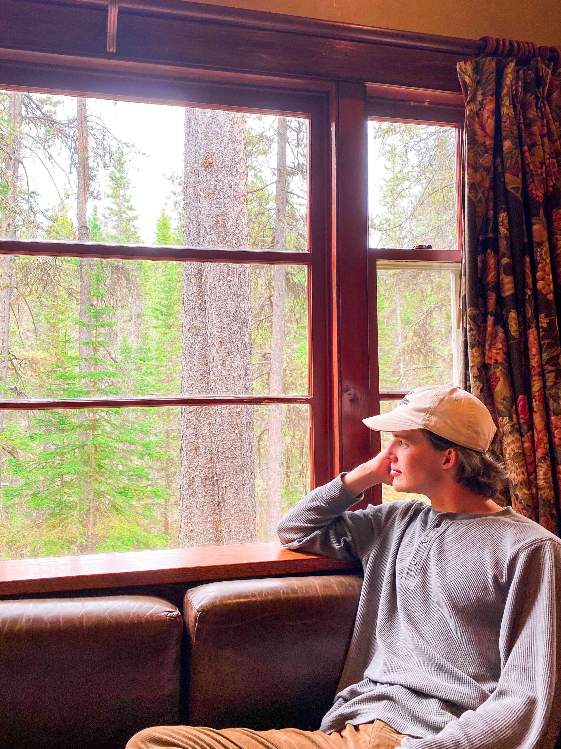 enjoying the view from the room at Johnston Canyon Lodge