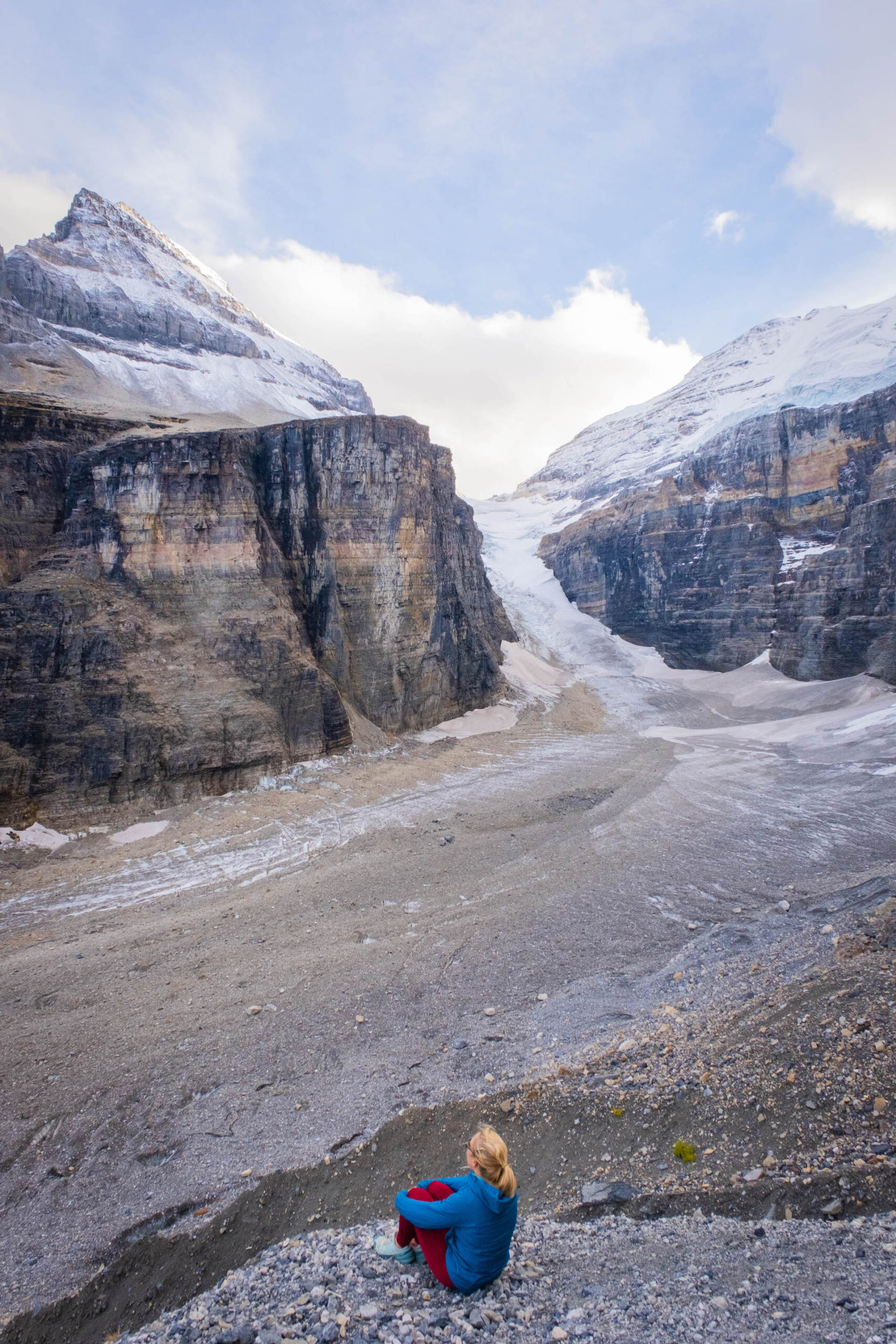 Natasha surrounded by glaciers near Lake Louise