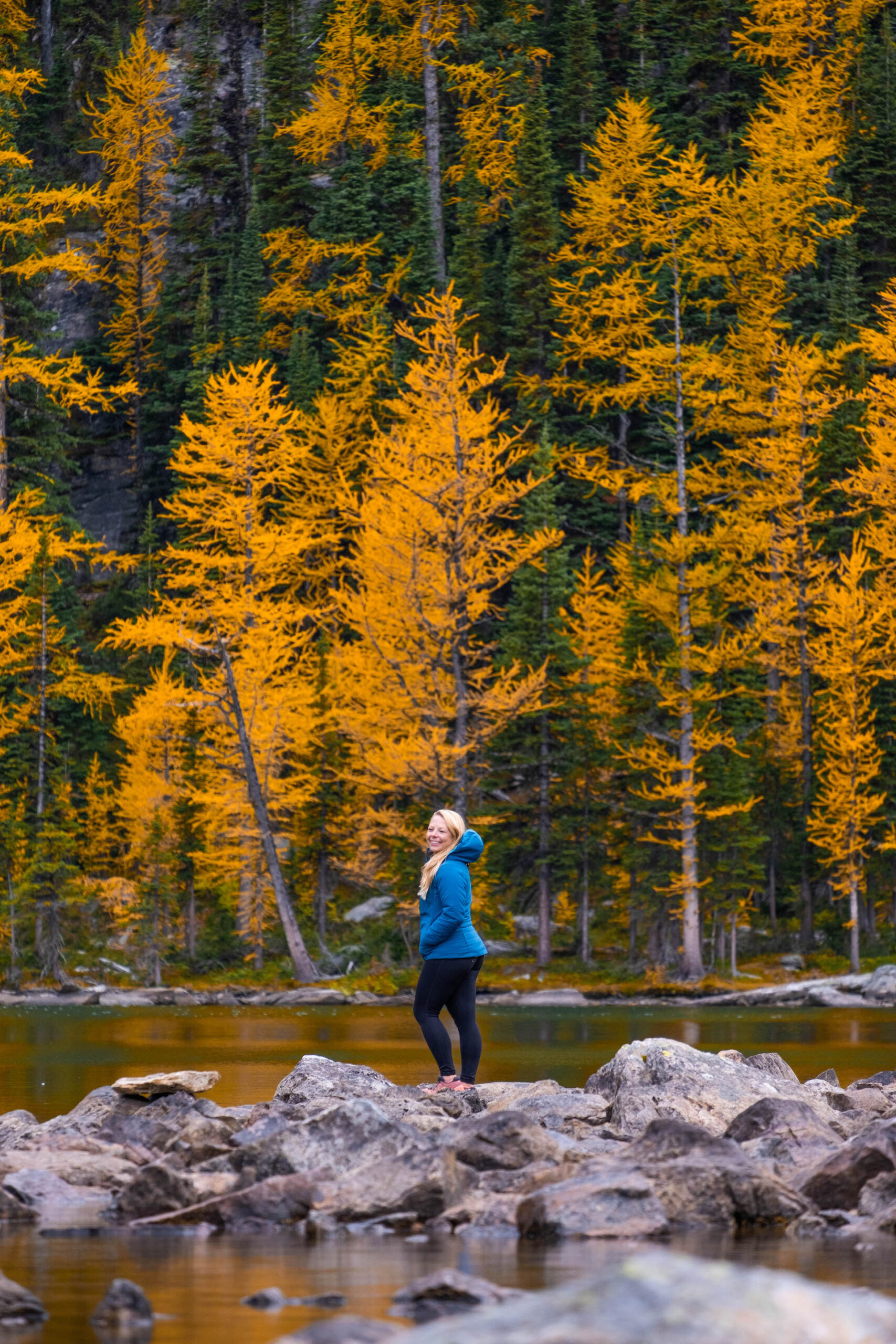 Hiking among the larches at Arnica Lake