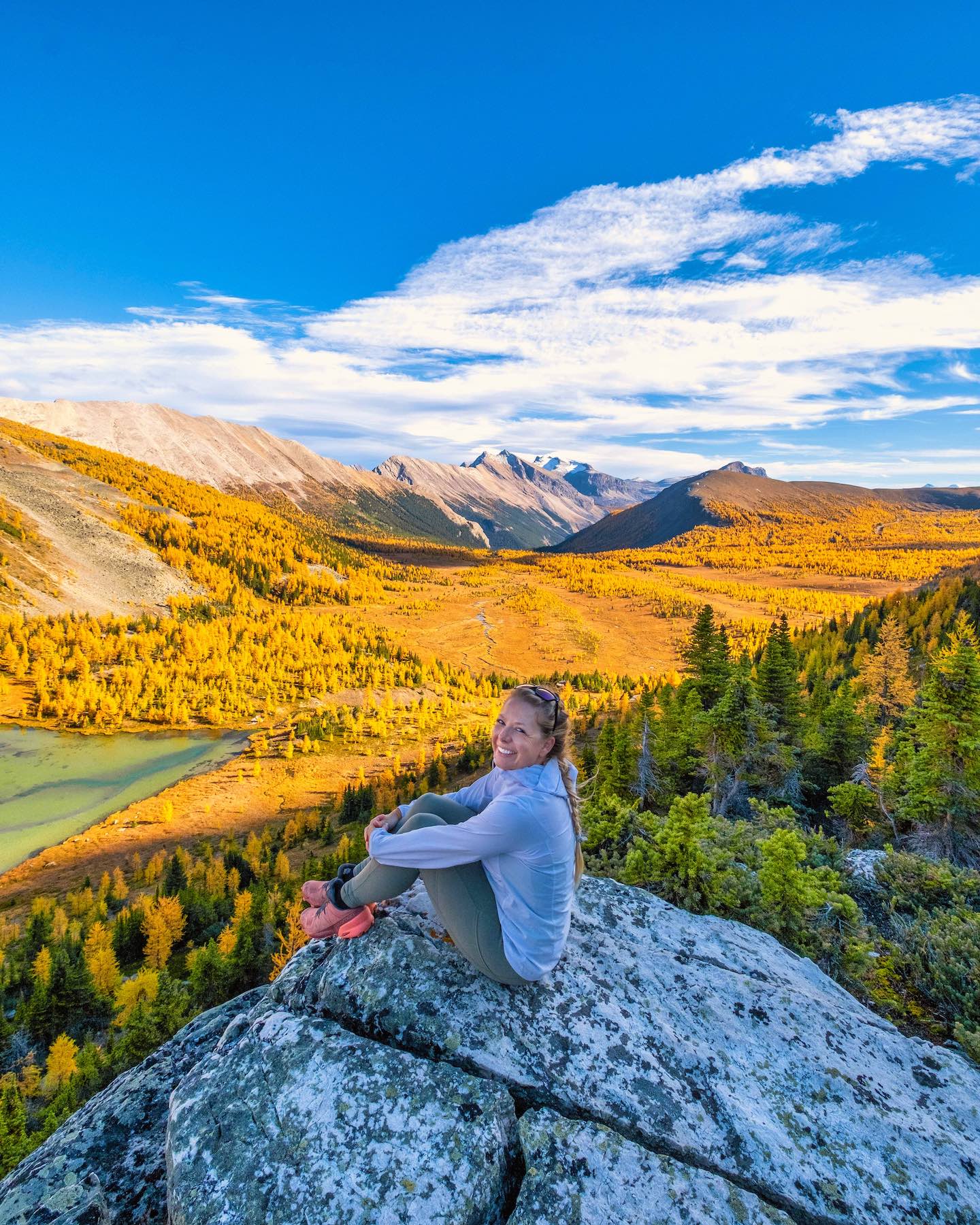 Natasha At Viewpoint Near Skoki With A huge sea of larch trees