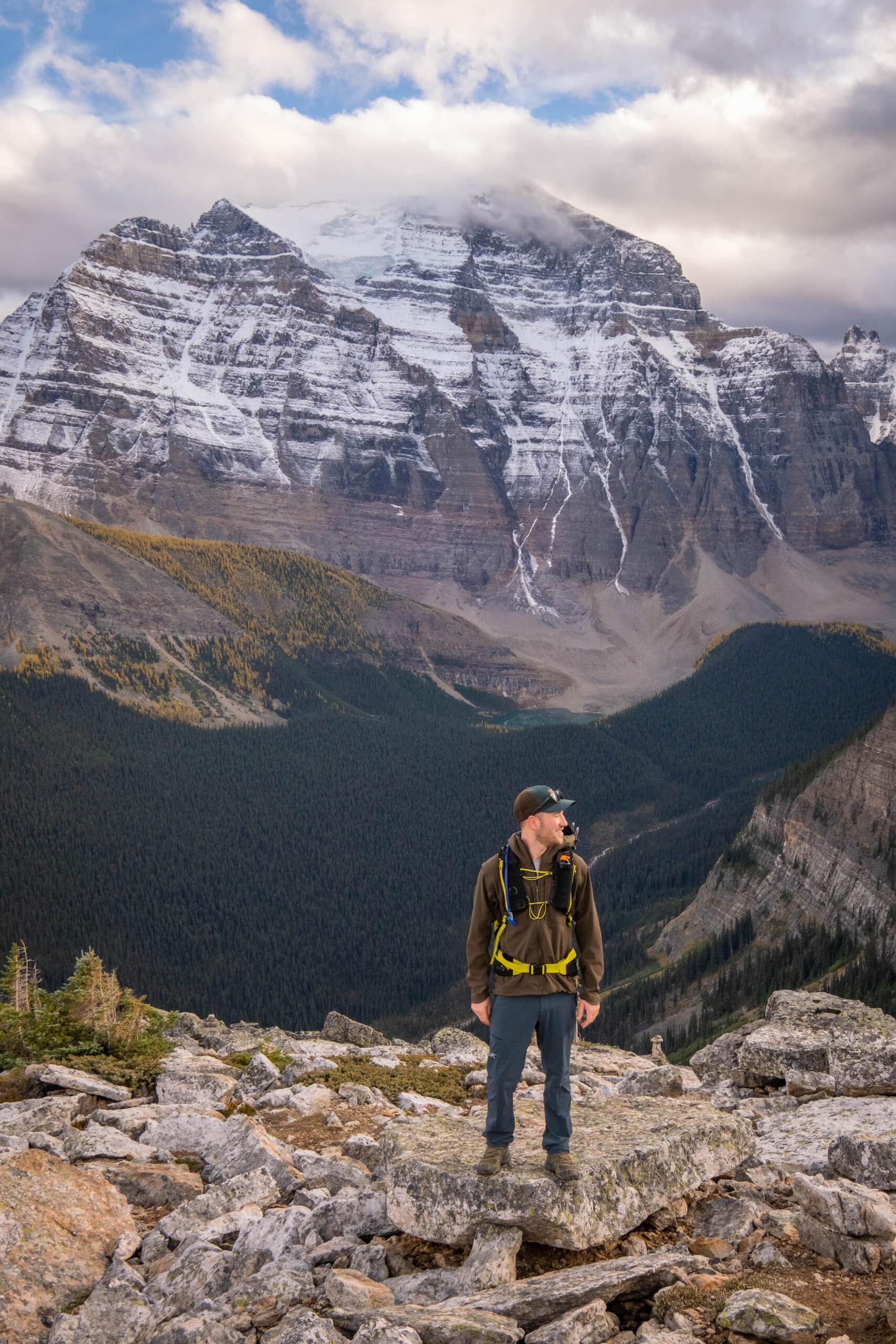 Cameron with mount temple in the background from saddle mountain