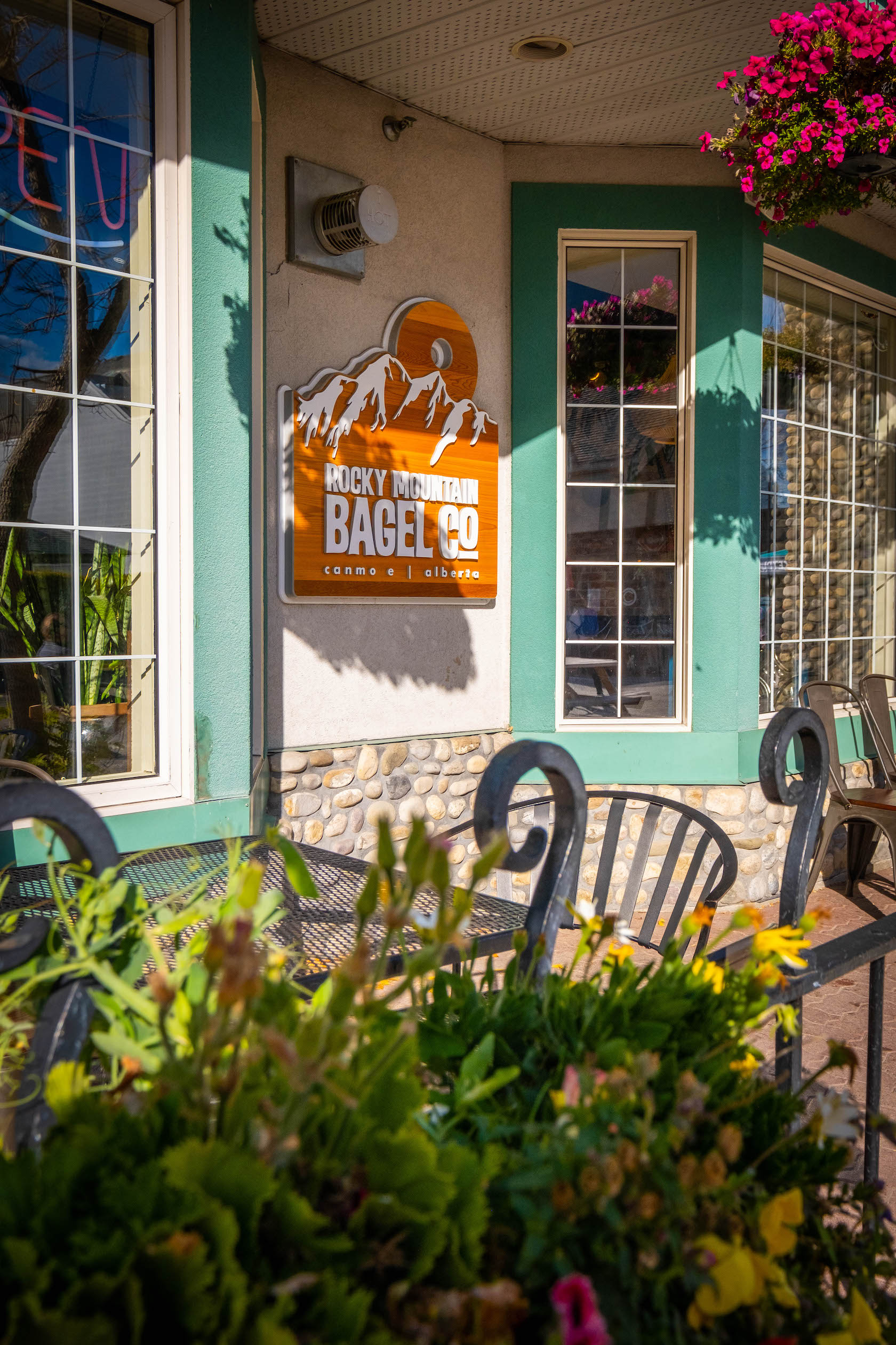 Rocky Mountain Bagel Front Sign And Patio At 8th Street Location