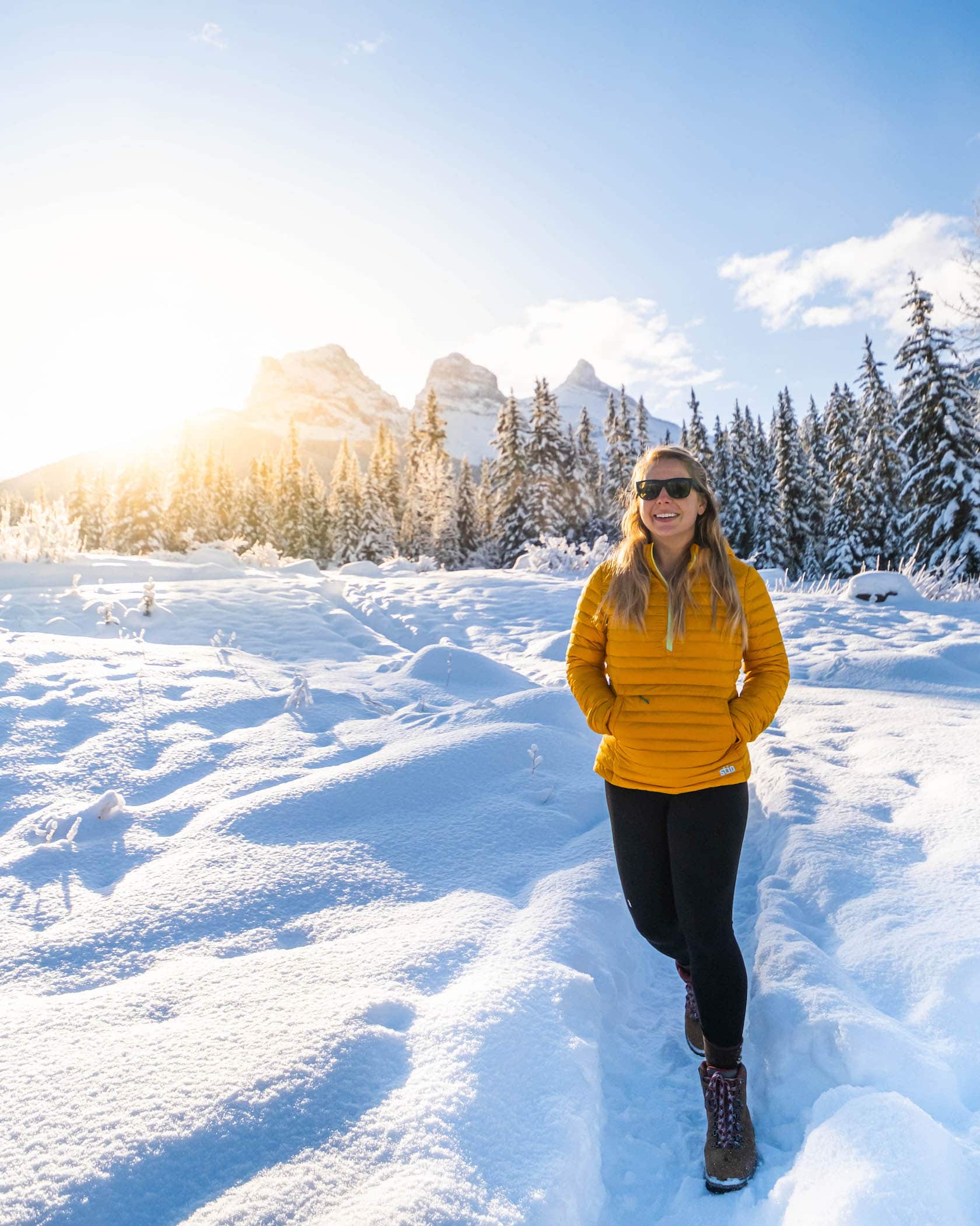 three sisters in canmore in winter