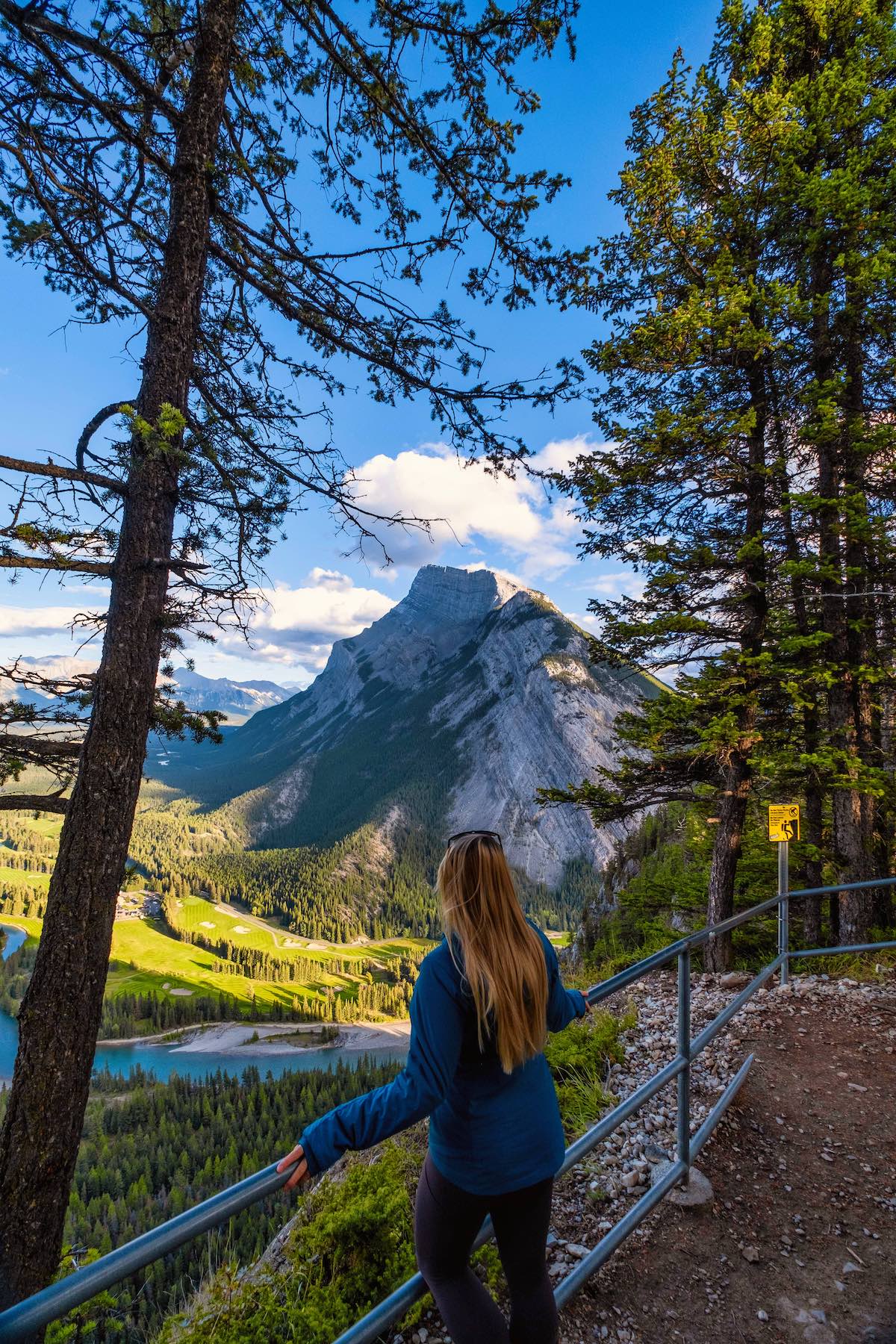 Natasha at the Mount Rundle viewpoint from Tunnel Mountain on a nice summer day